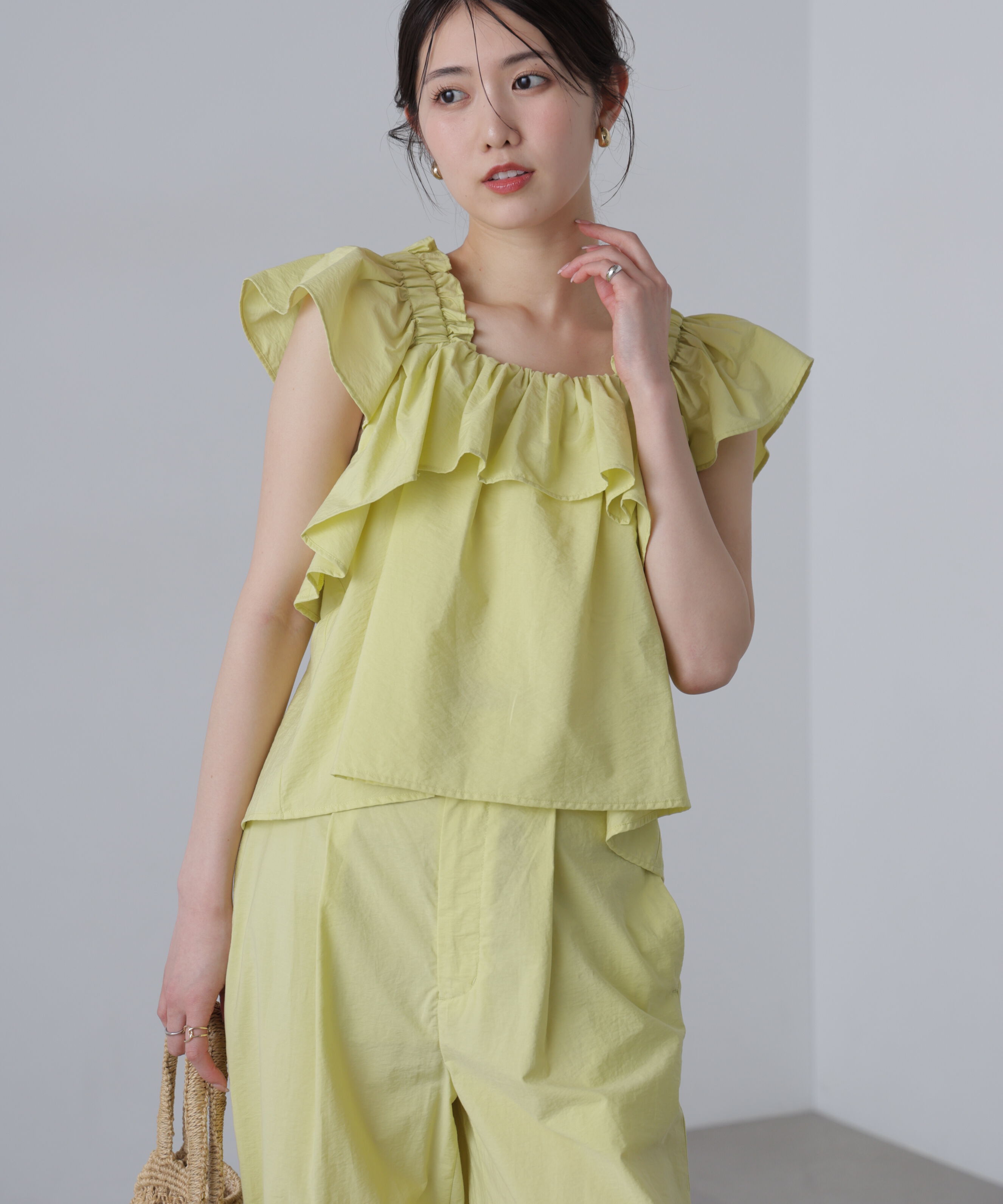  「〈セットアップ対応〉ギャザーショルダーノースリーブブラウス」|シャツ・ブラウス|