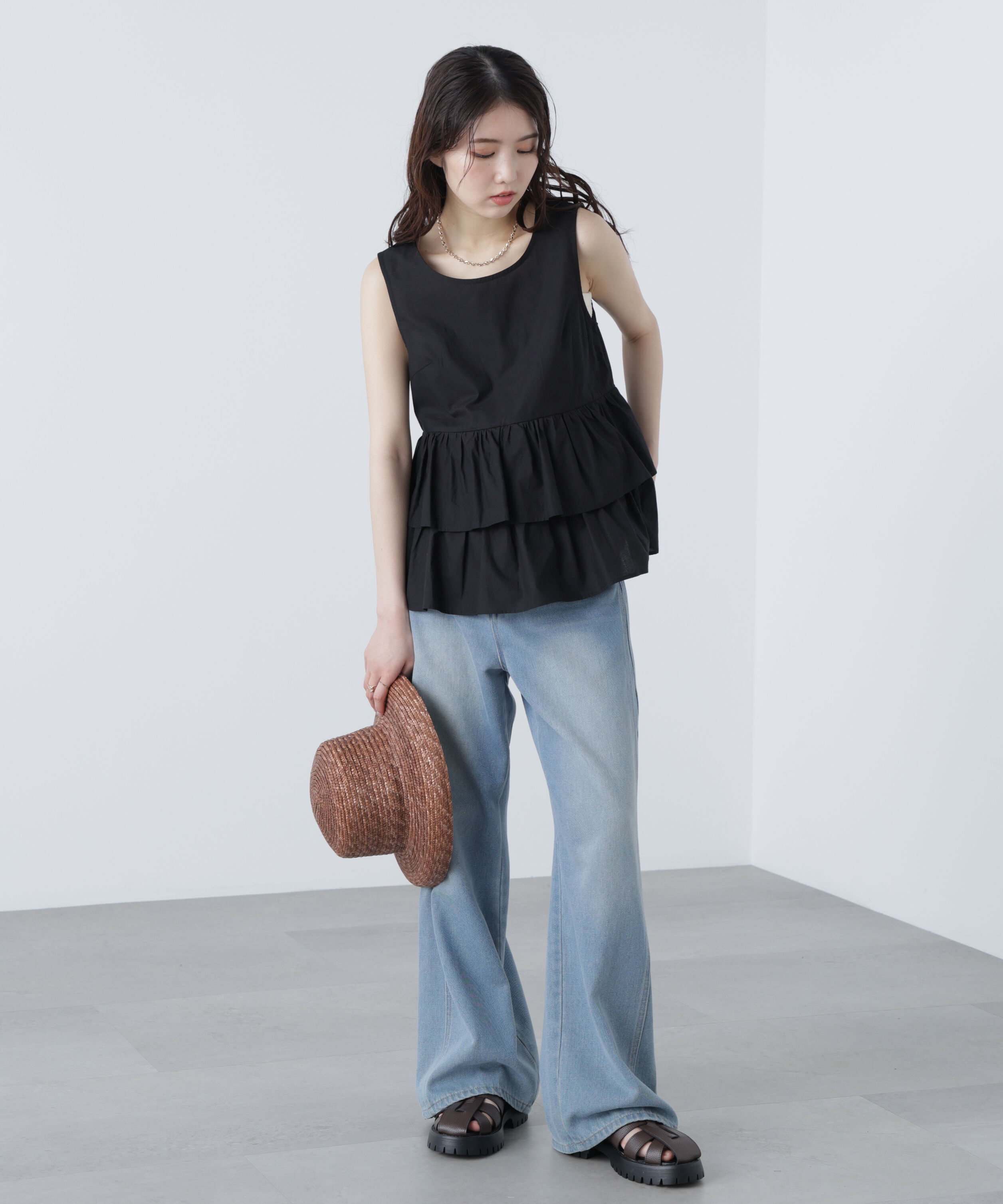  「シアーノースリーブティアードブラウス」|シャツ・ブラウス|