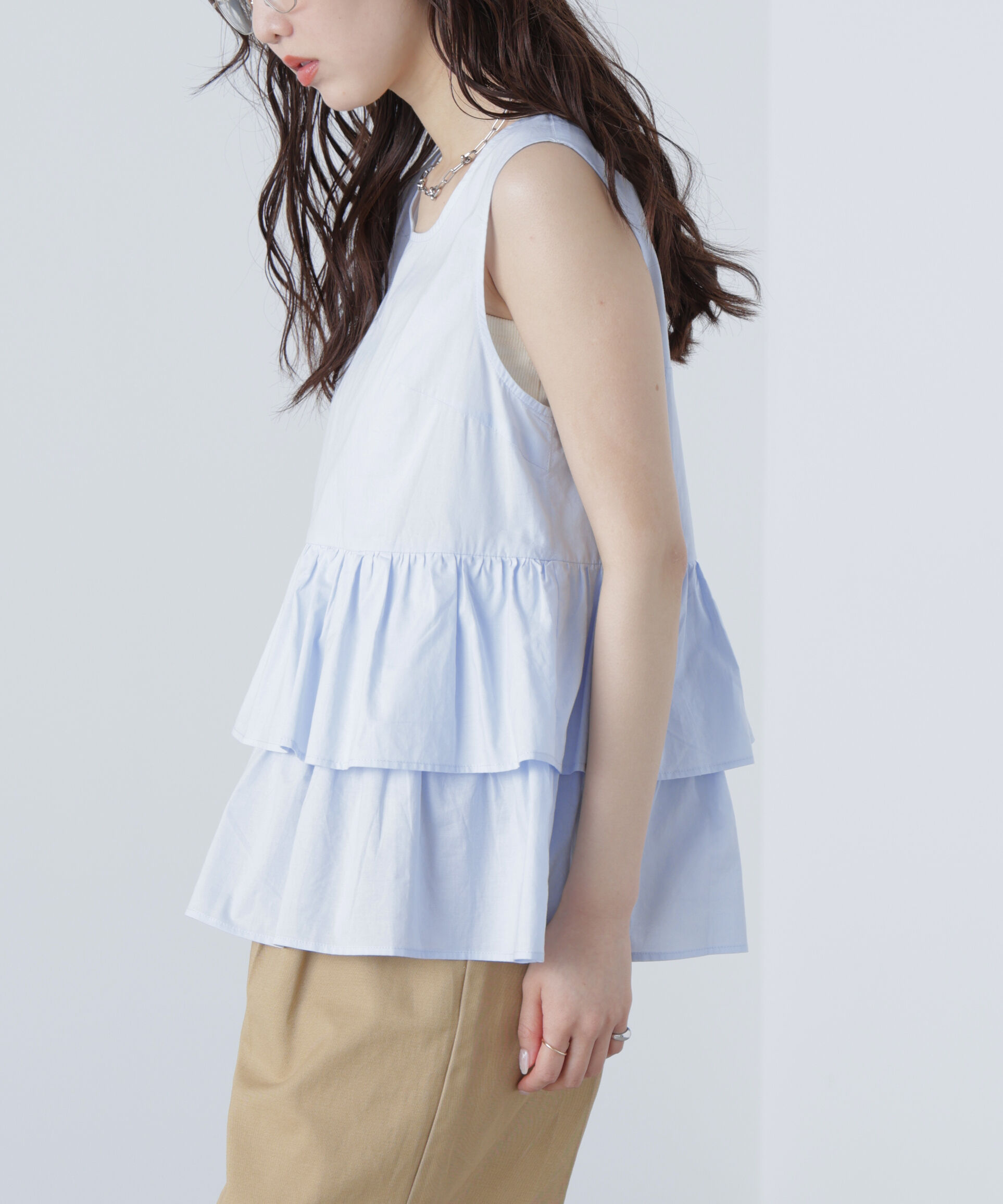  「シアーノースリーブティアードブラウス」|シャツ・ブラウス|