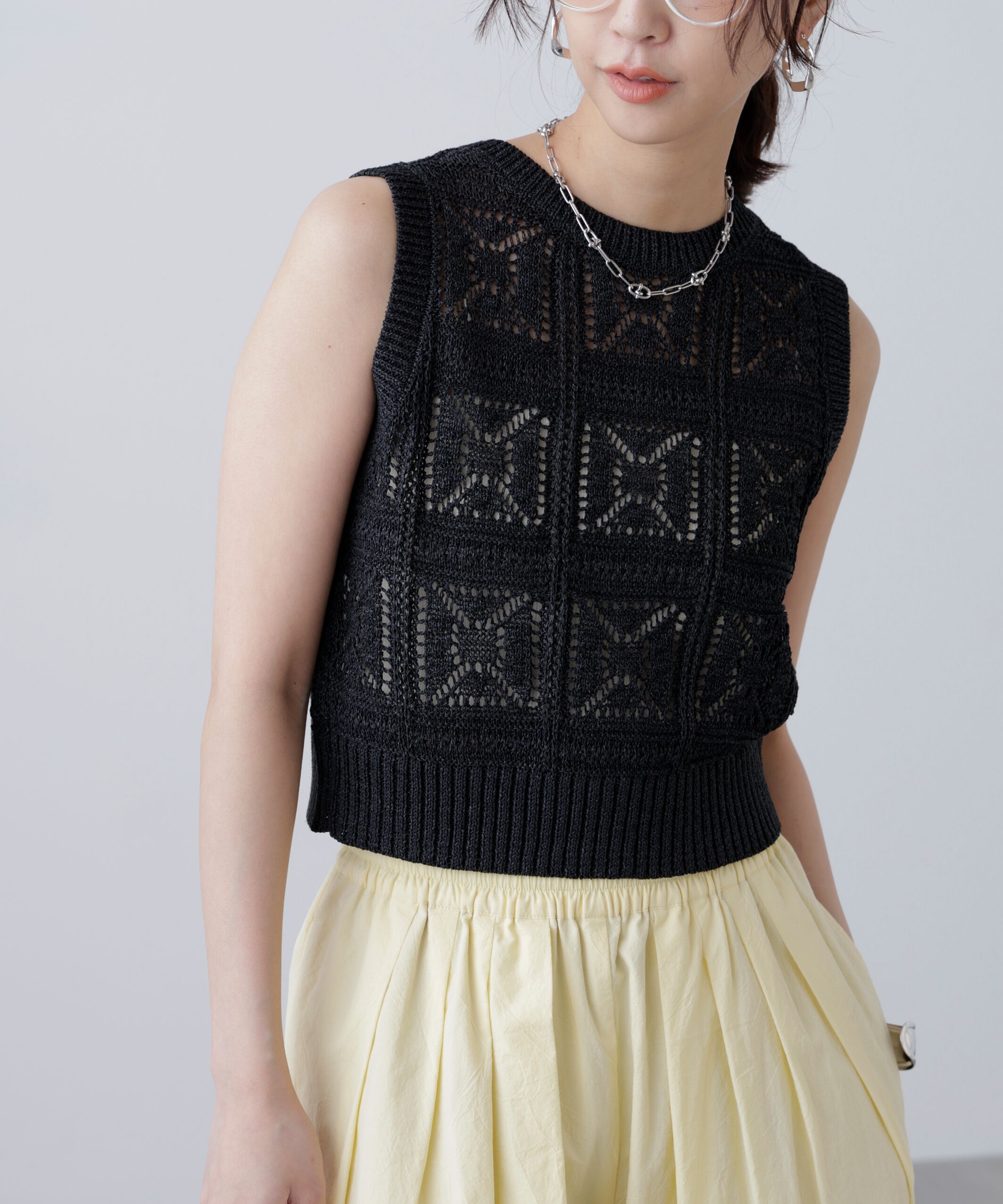  「前後2wayクロッシェニットベスト」|ニット・セーター|