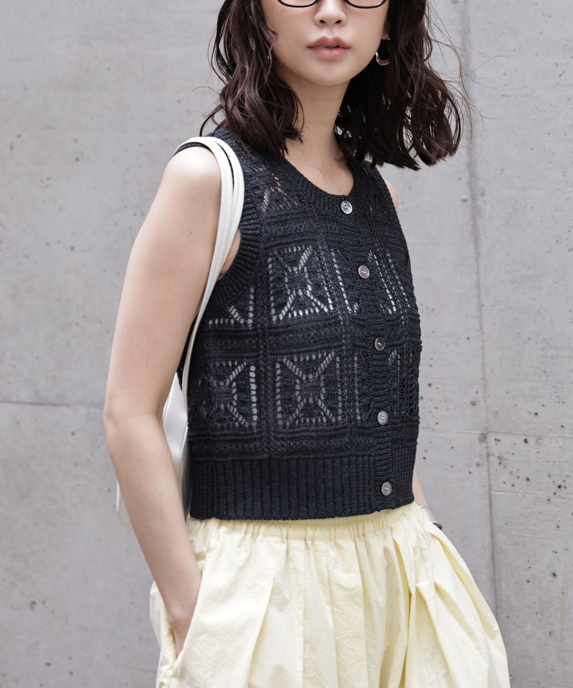  「前後2wayクロッシェニットベスト」|ニット・セーター|