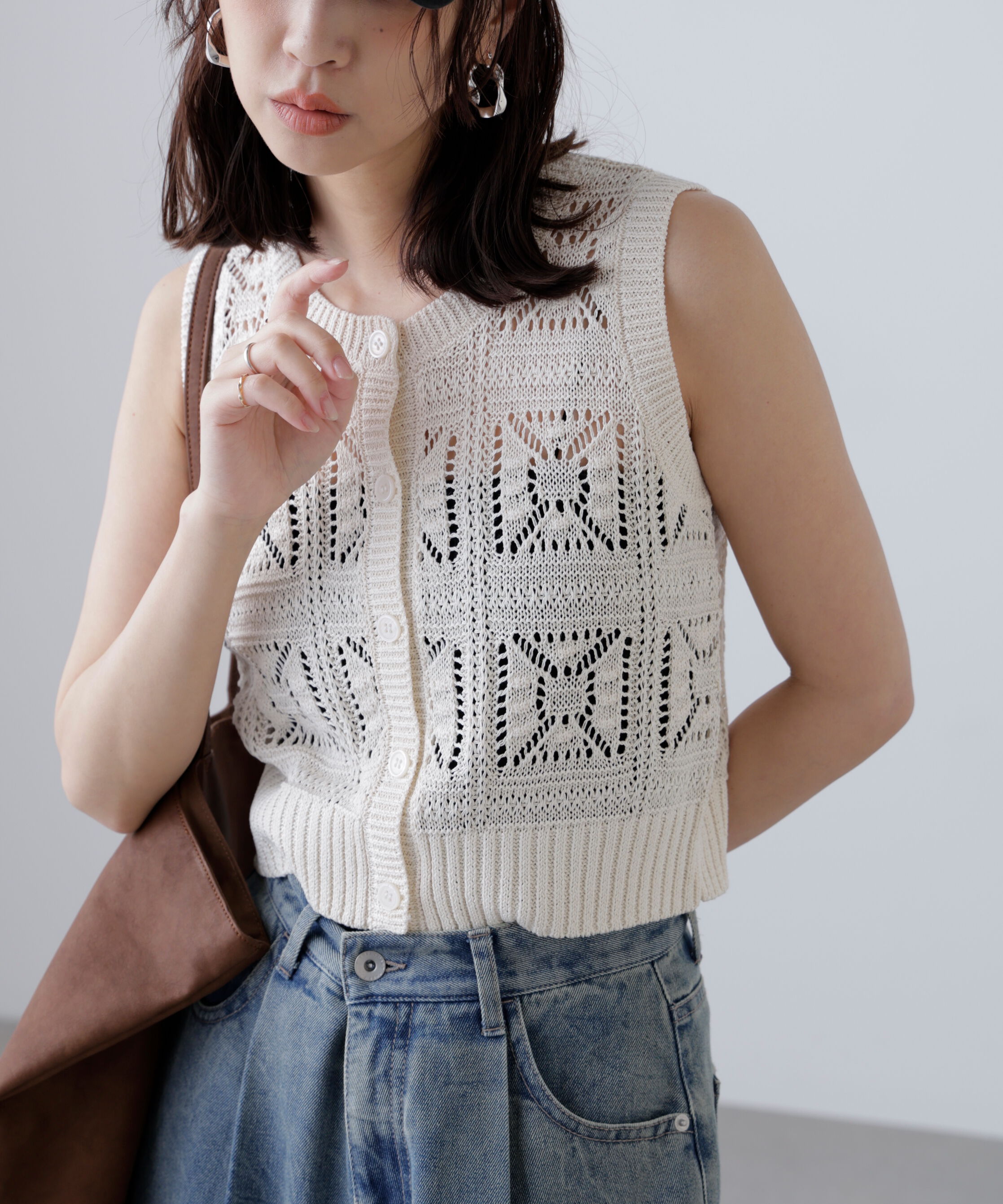  「前後2wayクロッシェニットベスト」|ニット・セーター|