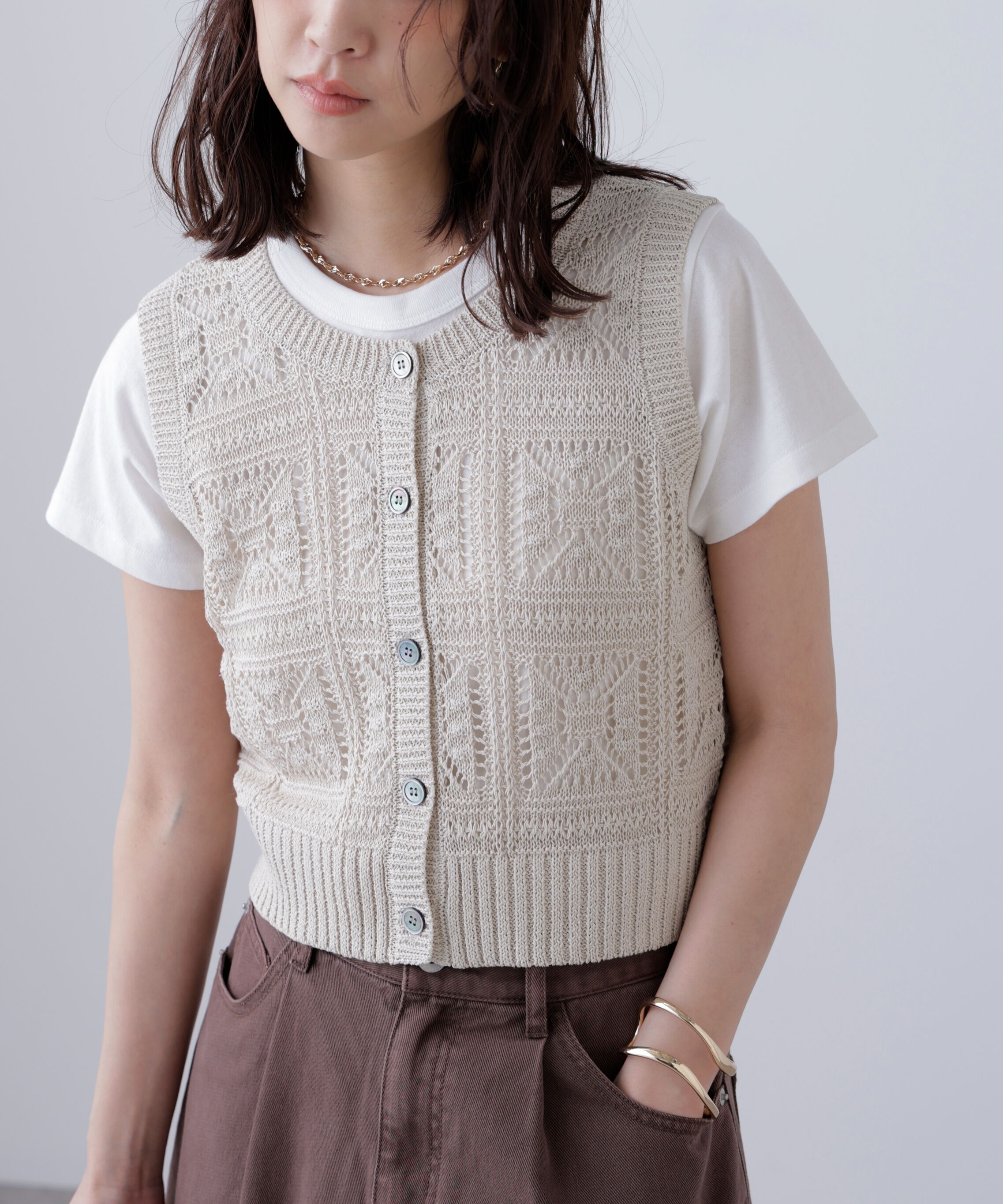  「前後2wayクロッシェニットベスト」|ニット・セーター|