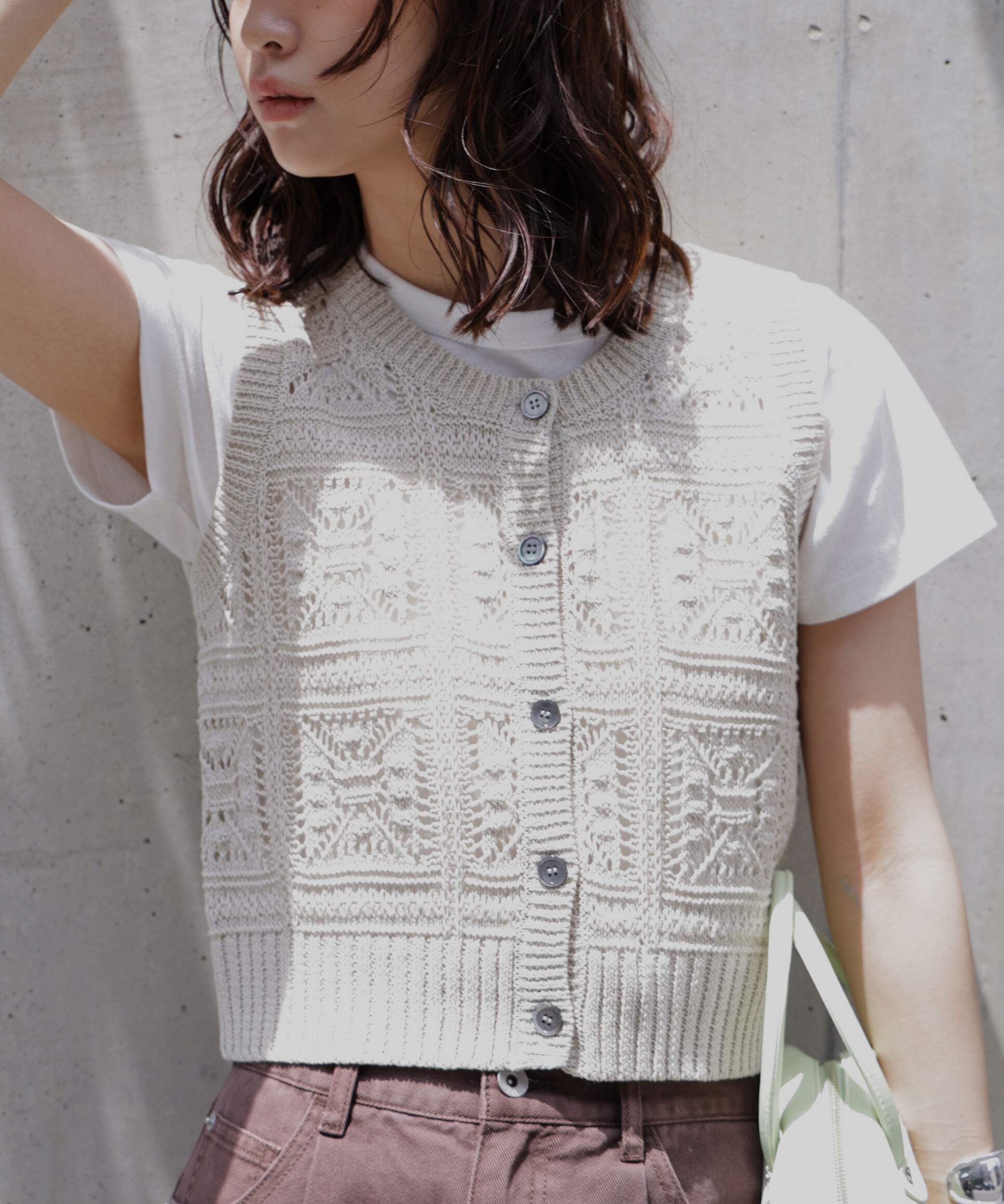  「前後2wayクロッシェニットベスト」|ニット・セーター|