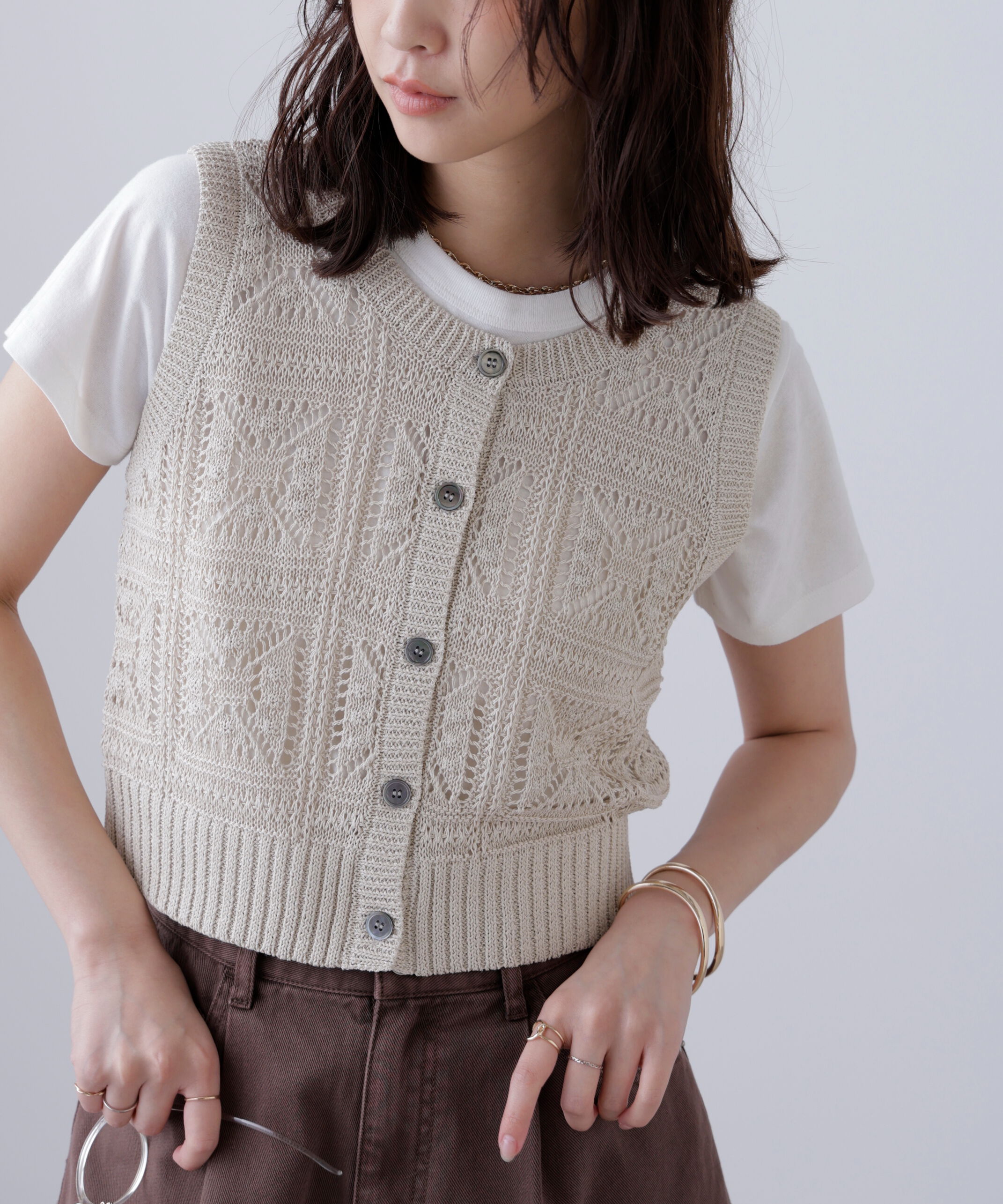  「前後2wayクロッシェニットベスト」|ニット・セーター|