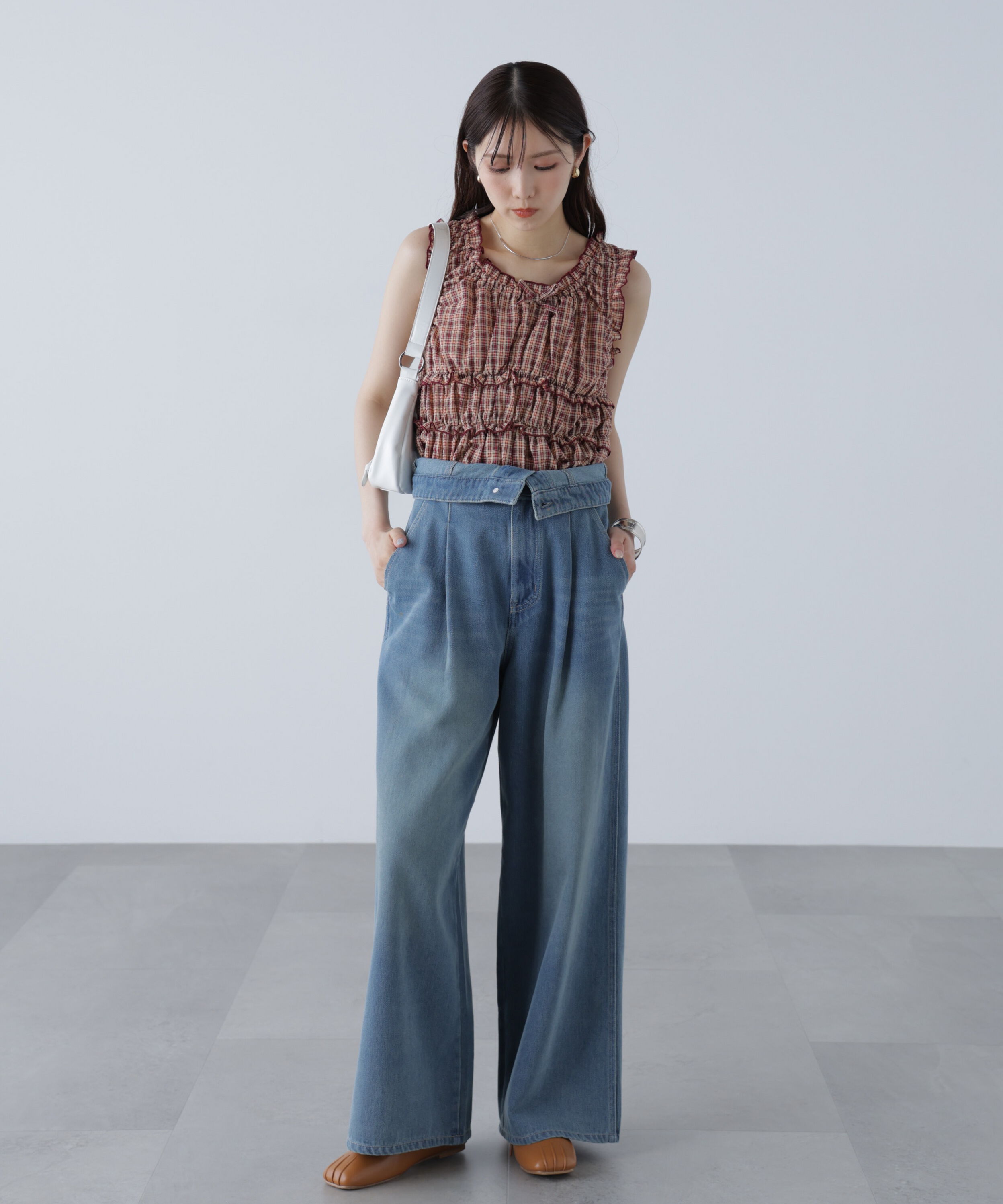  「折り返しハイウエストデニムパンツ」|その他|