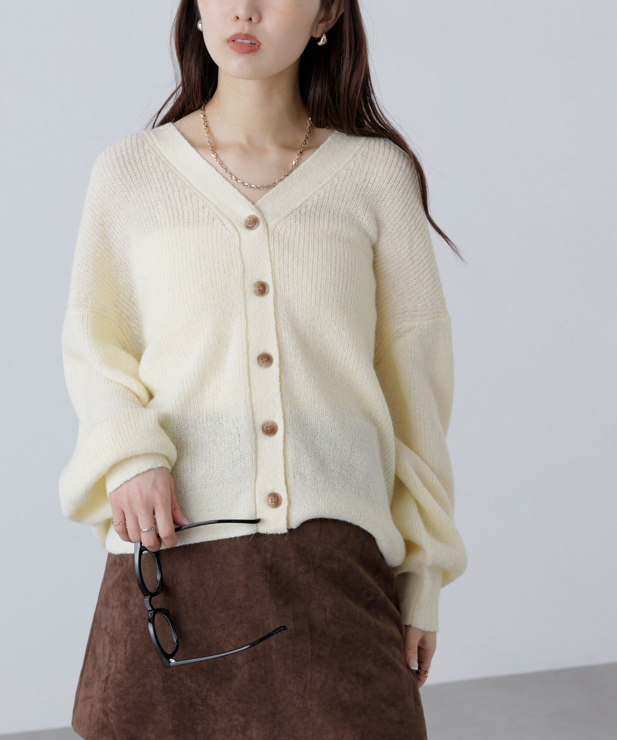  「5GモヘヤタッチVネックカーディガン」|ニット・セーター|