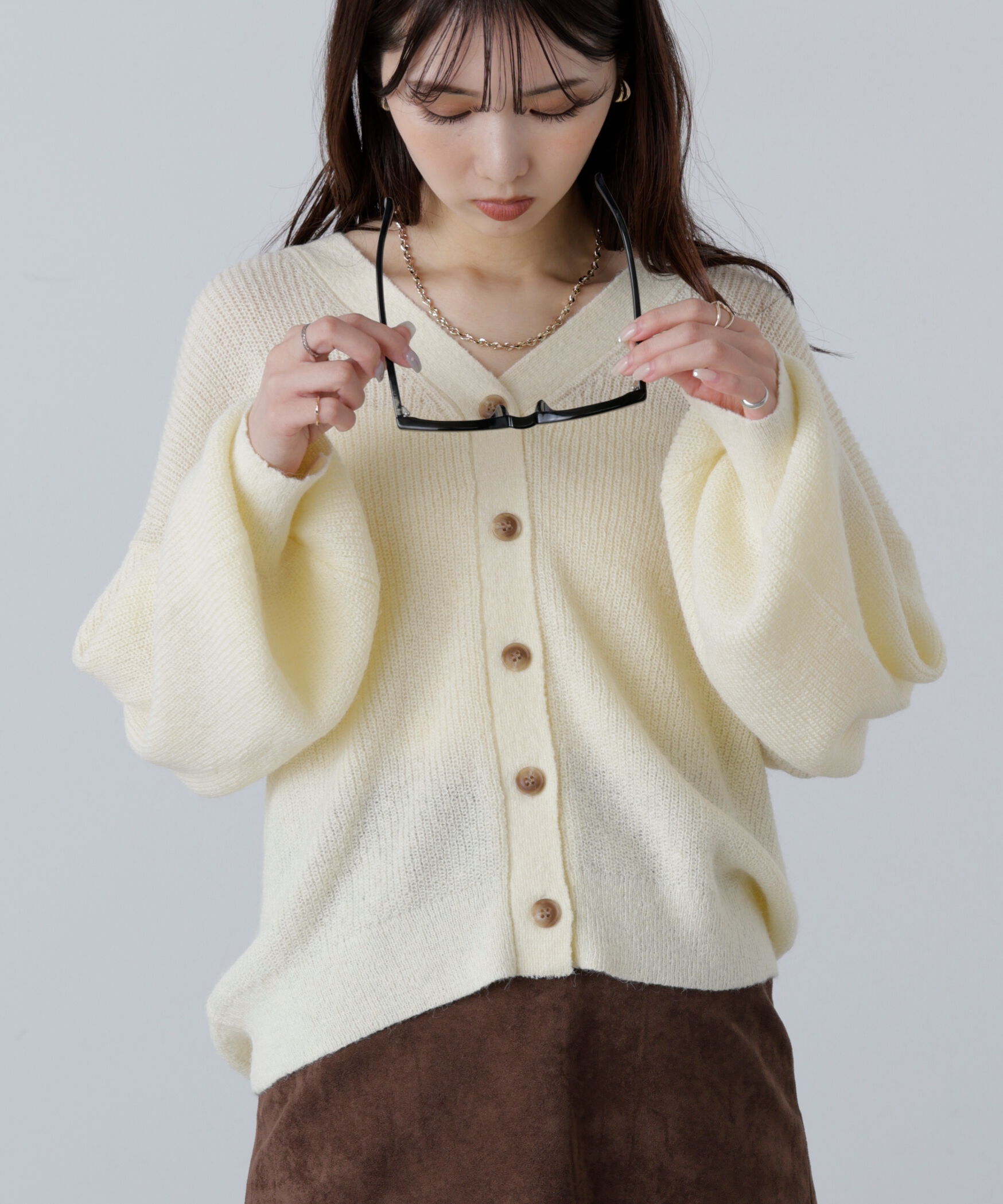  「5GモヘヤタッチVネックカーディガン」|ニット・セーター|