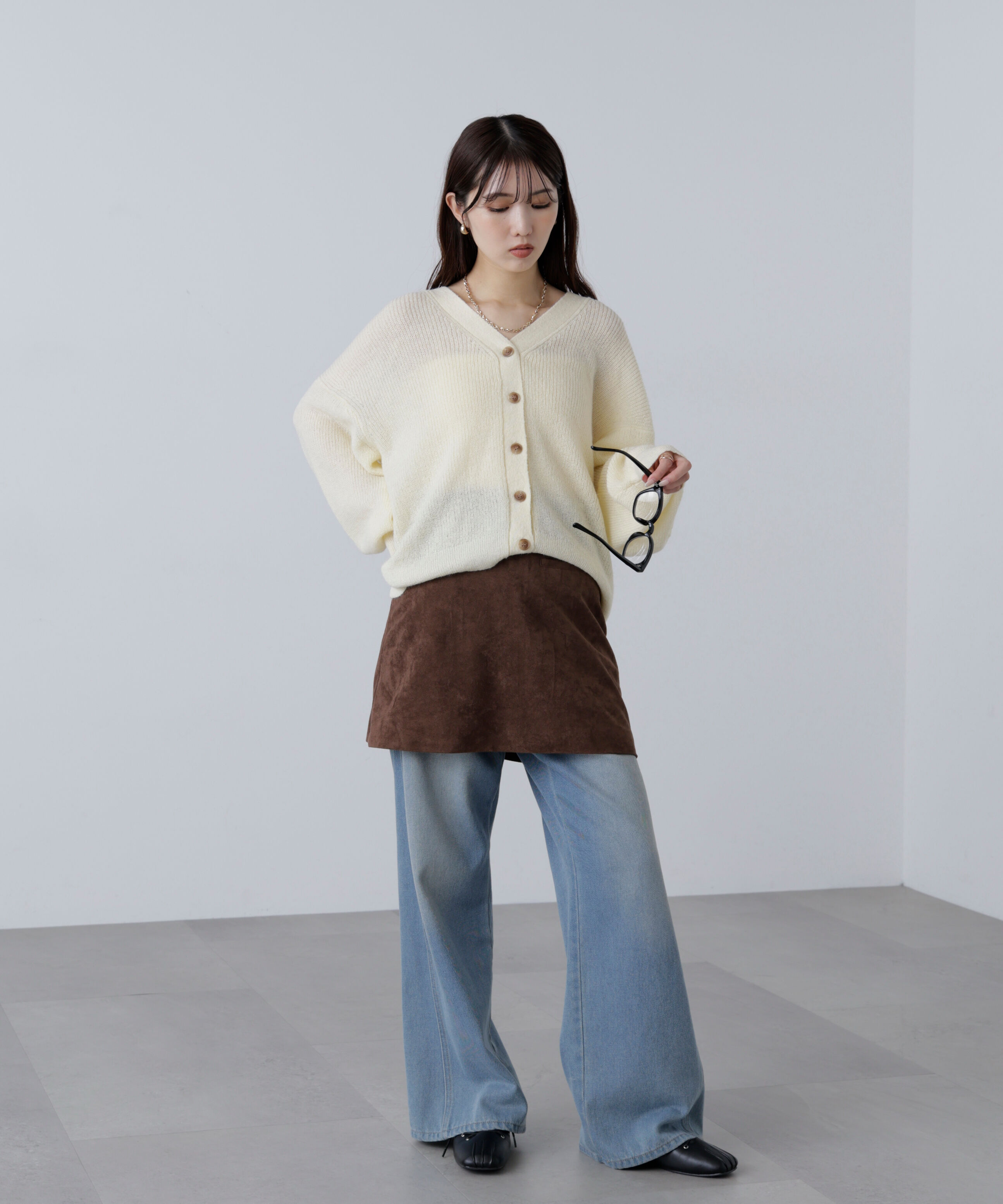  「5GモヘヤタッチVネックカーディガン」|ニット・セーター|