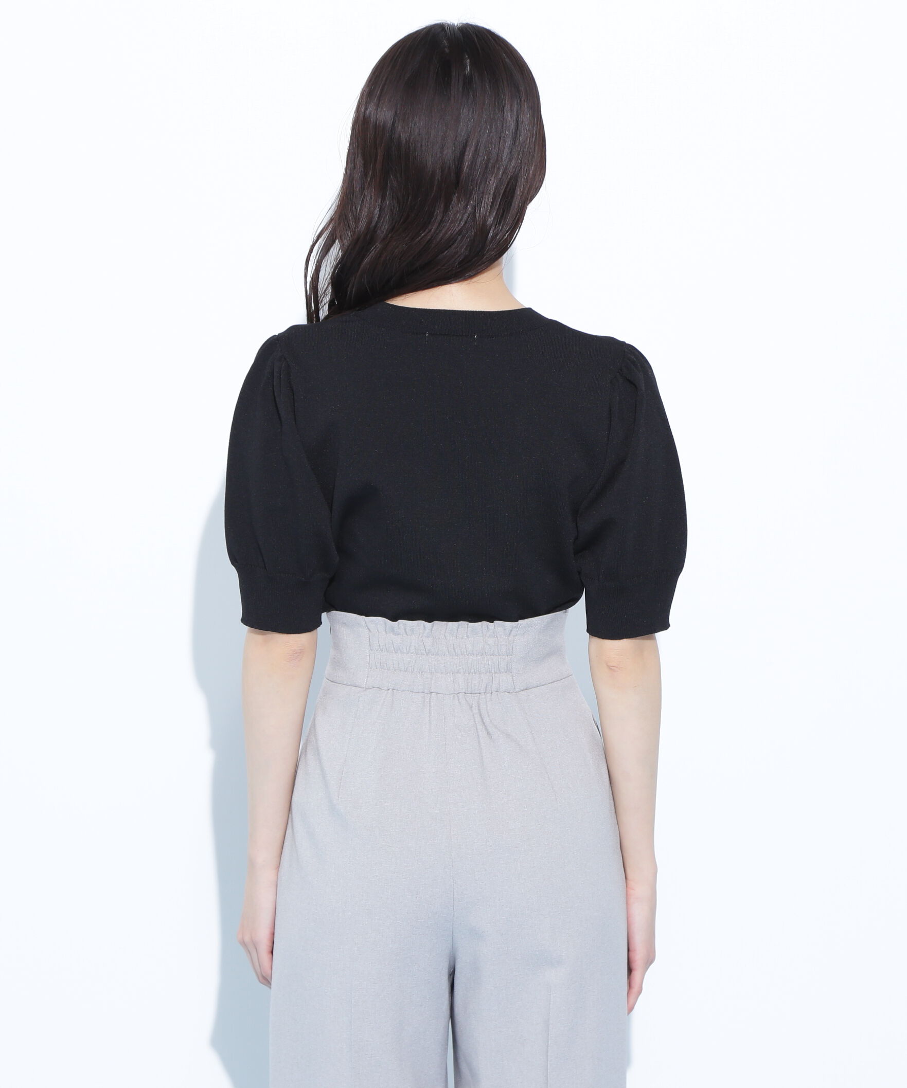  「パールミニロゴパフスリーブニットトップス」|ニット・セーター|