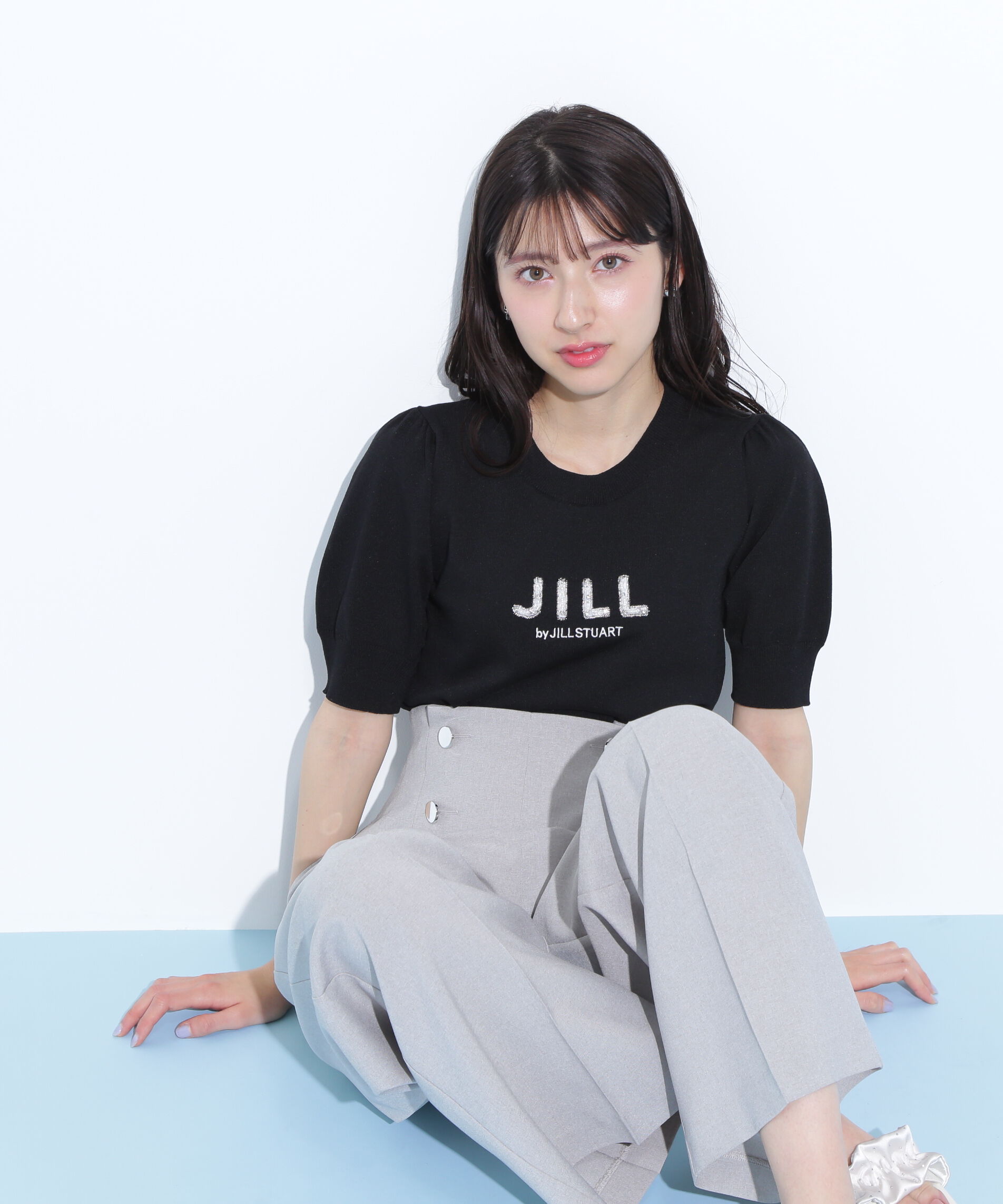  「パールミニロゴパフスリーブニットトップス」|ニット・セーター|