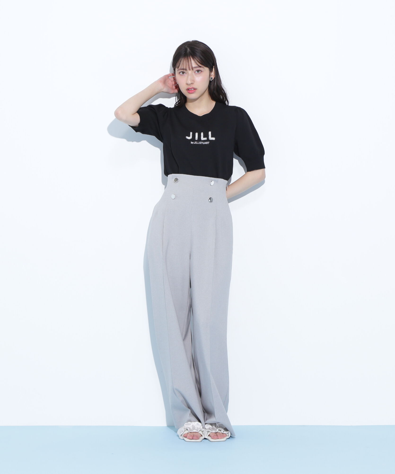  「パールミニロゴパフスリーブニットトップス」|ニット・セーター|