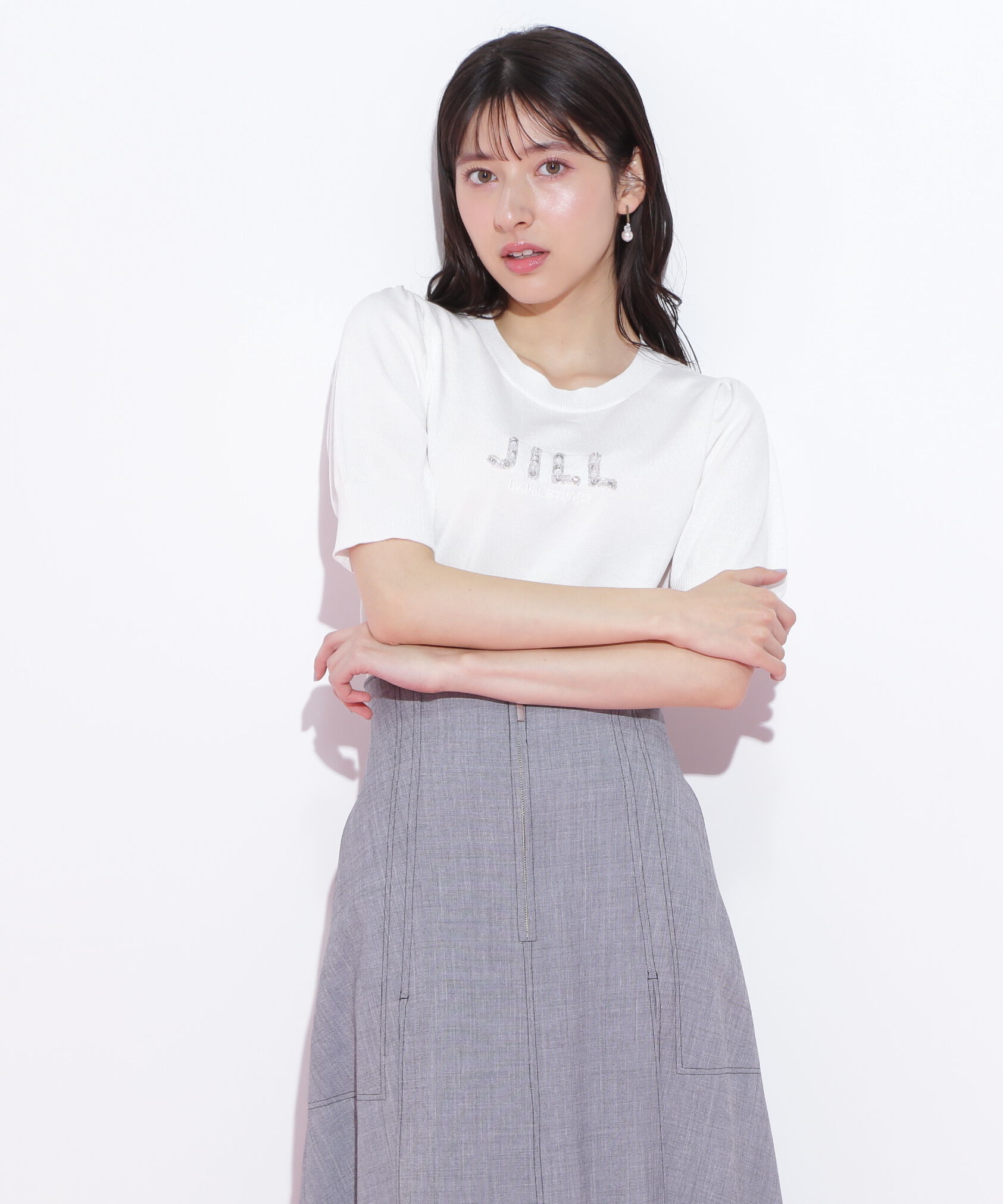  「パールミニロゴパフスリーブニットトップス」|ニット・セーター|