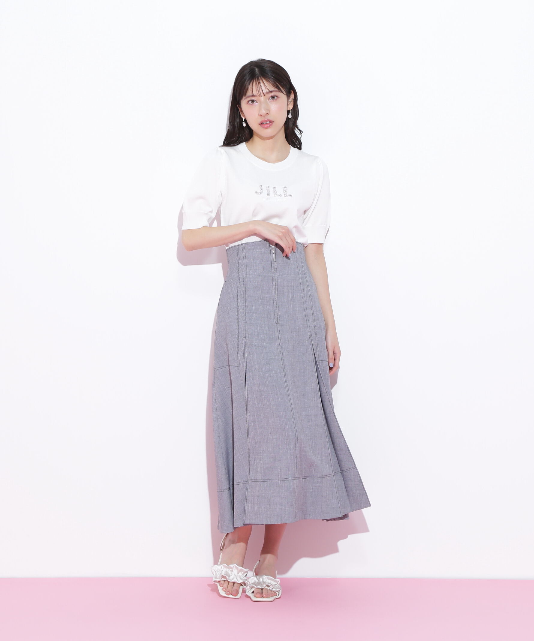  「パールミニロゴパフスリーブニットトップス」|ニット・セーター|