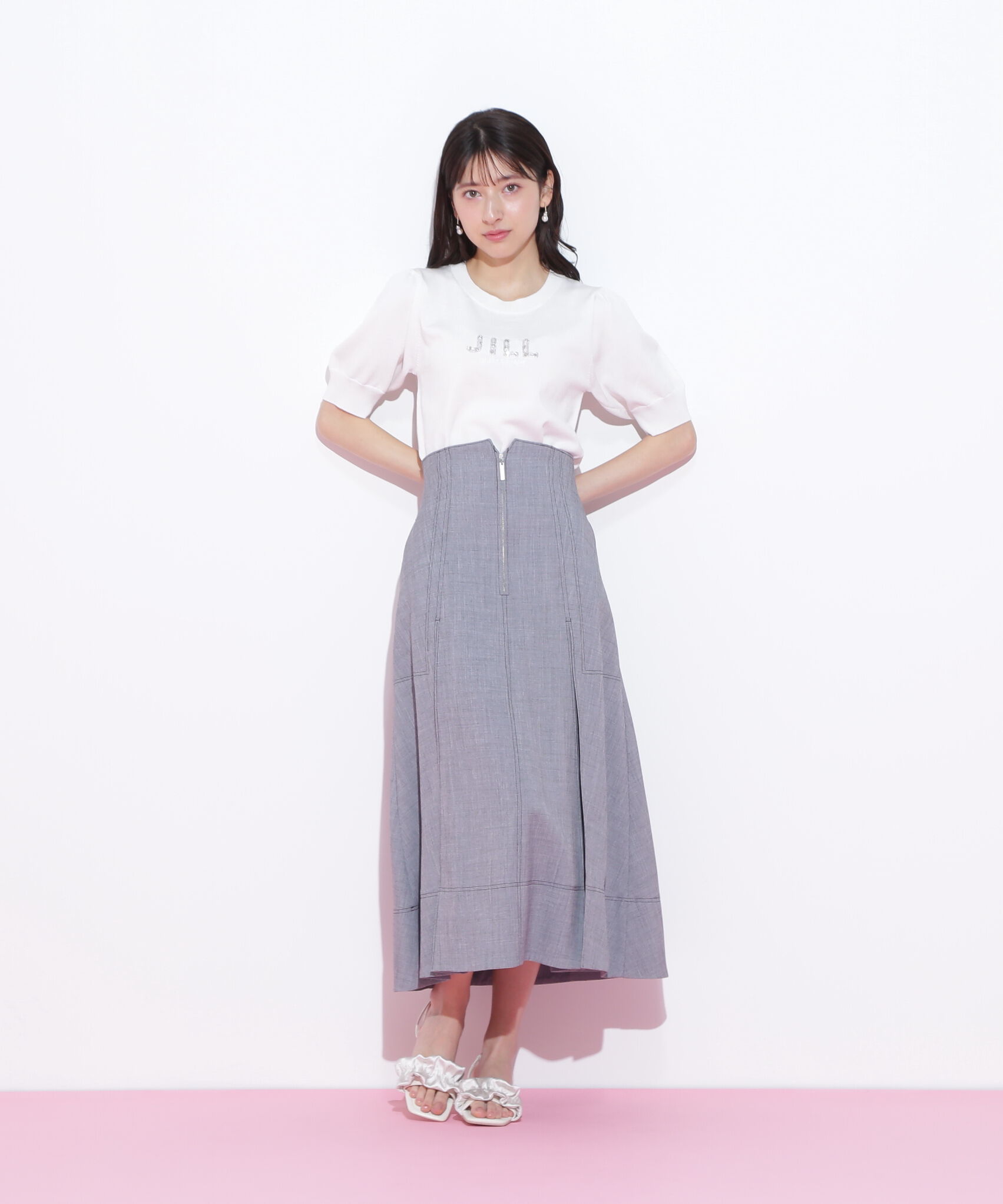  「パールミニロゴパフスリーブニットトップス」|ニット・セーター|