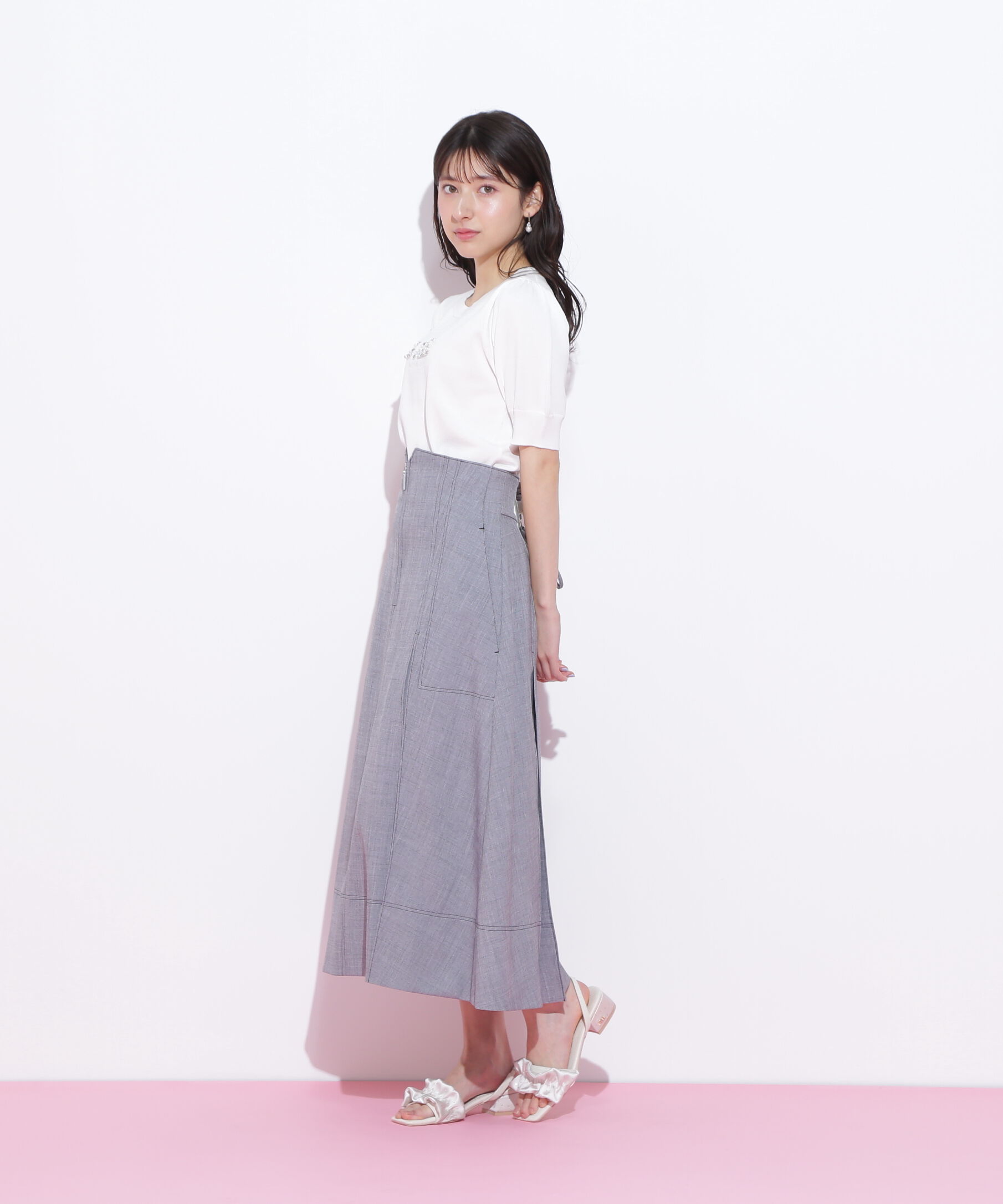  「パールミニロゴパフスリーブニットトップス」|ニット・セーター|