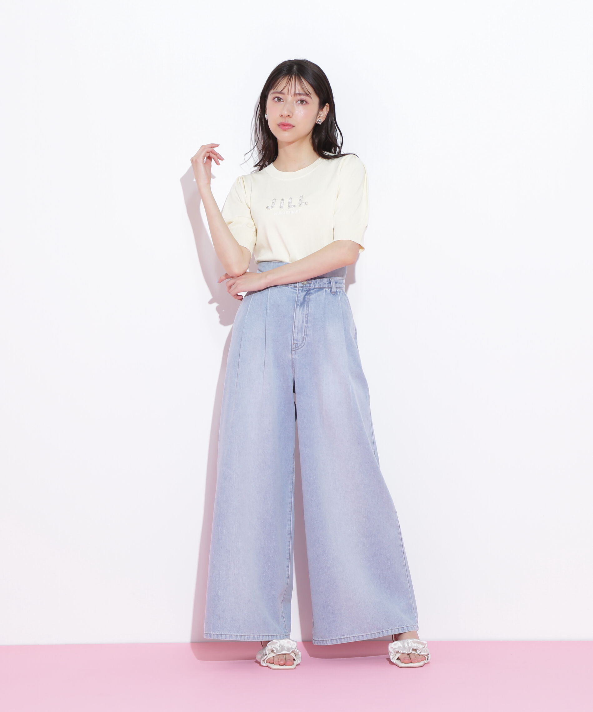  「パールミニロゴパフスリーブニットトップス」|ニット・セーター|