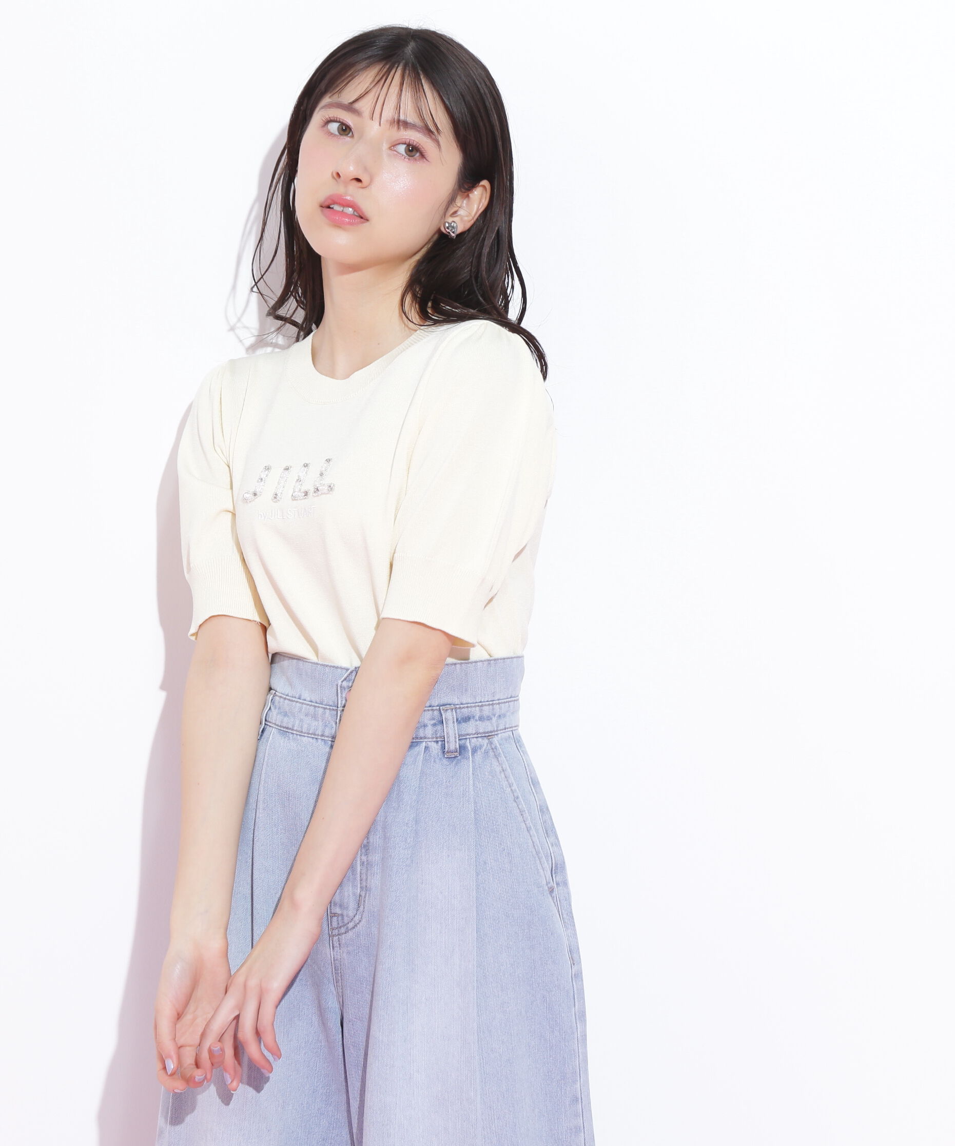  「パールミニロゴパフスリーブニットトップス」|ニット・セーター|