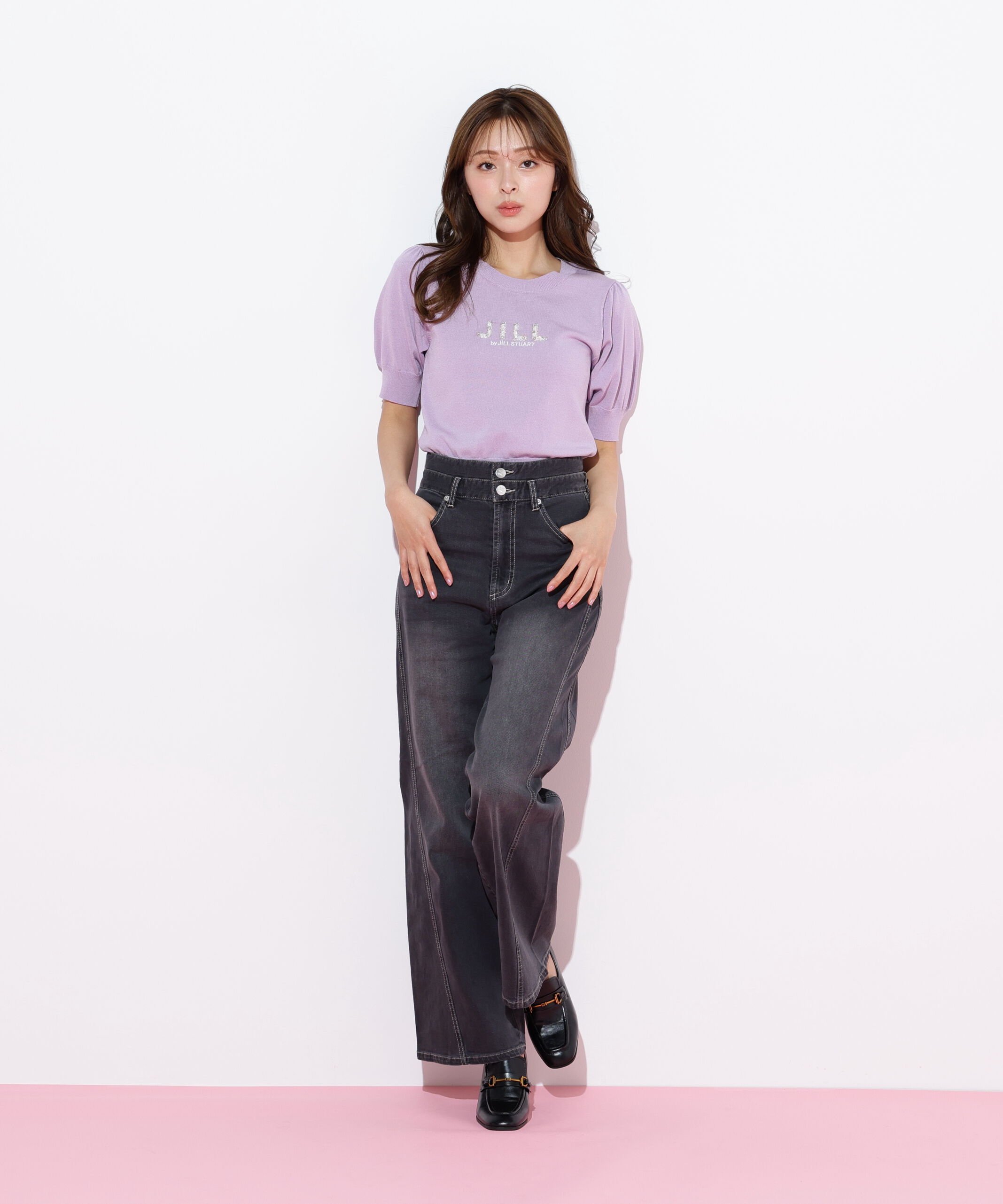  「パールミニロゴパフスリーブニットトップス」|ニット・セーター|