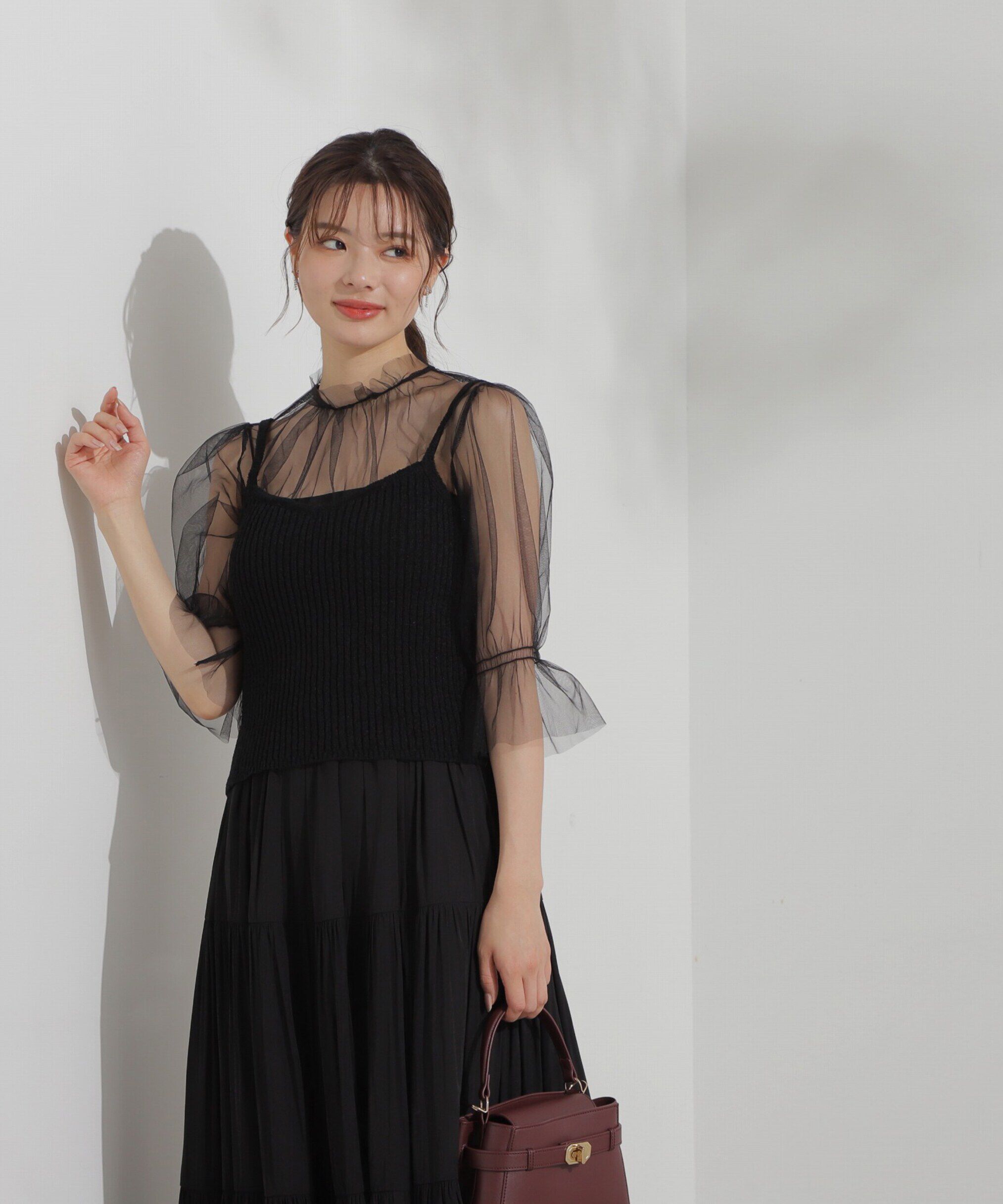 PROPORTION BODY DRESSING「チュールトップス&times;ニットビスチェ」|ニット・セーター|ブラック