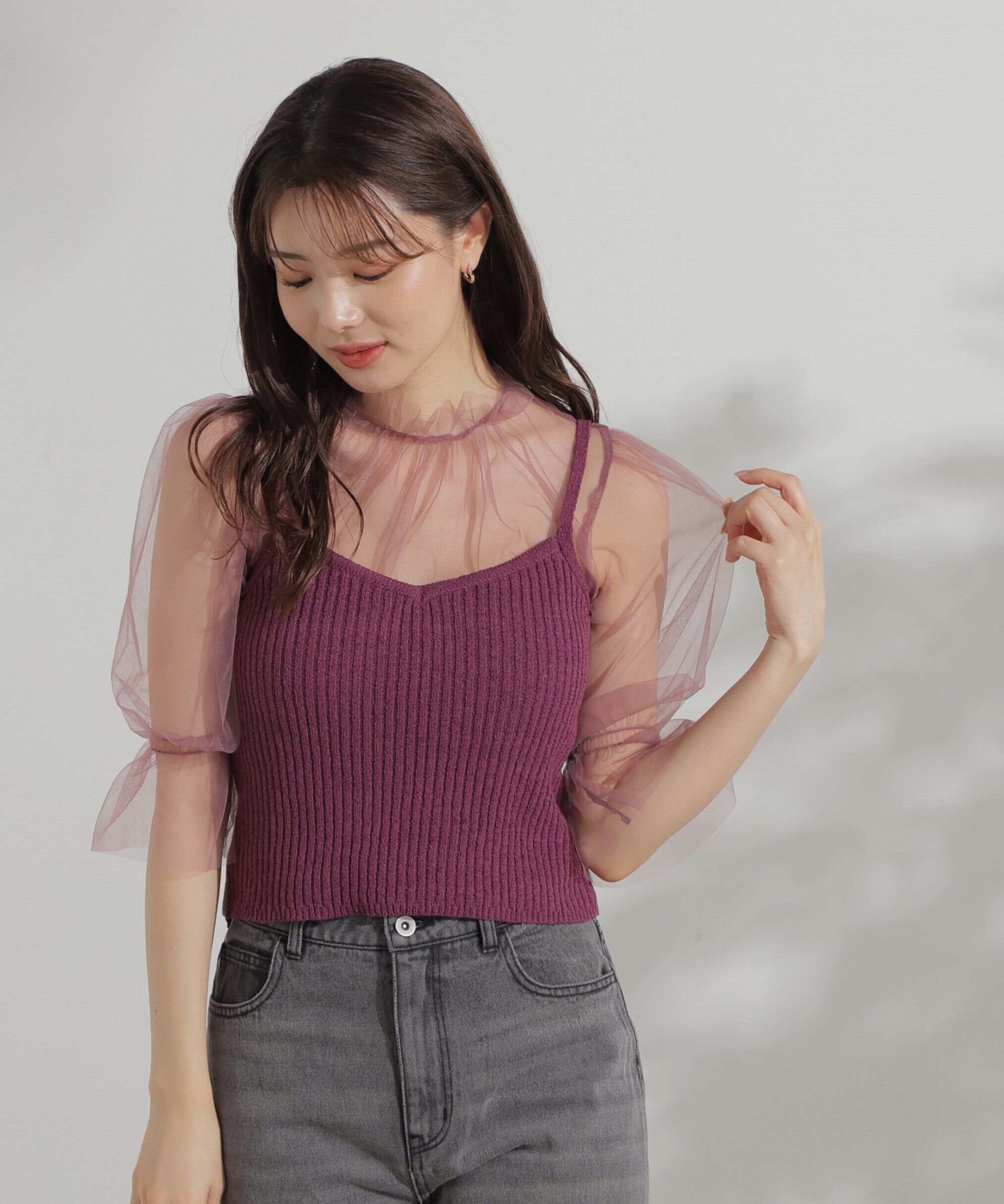 PROPORTION BODY DRESSING「チュールトップス&times;ニットビスチェ」|ニット・セーター|パープル