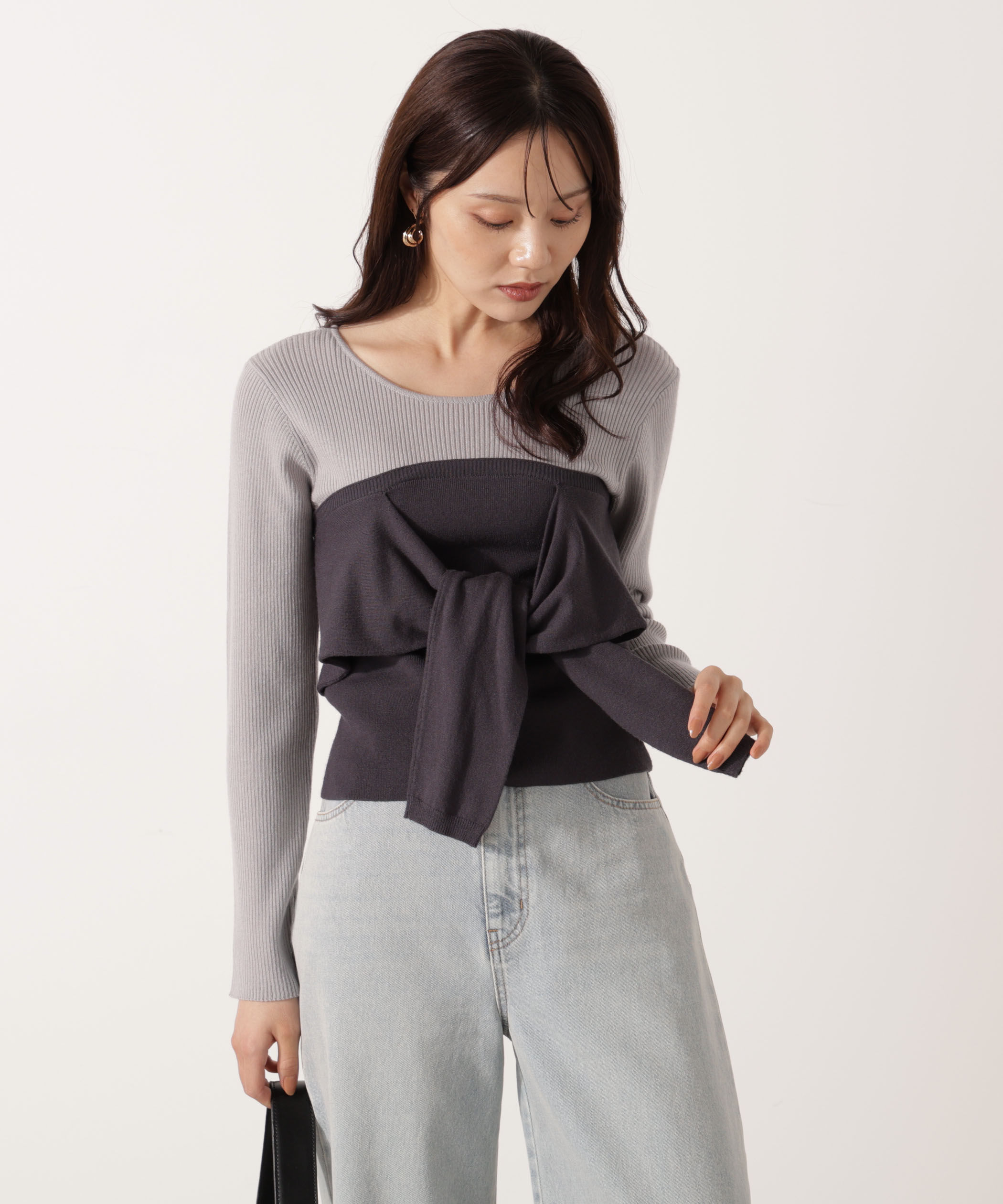 PROPORTION BODY DRESSING「レイヤード風ニット」|ニット・セーター|チャコール&times;  2