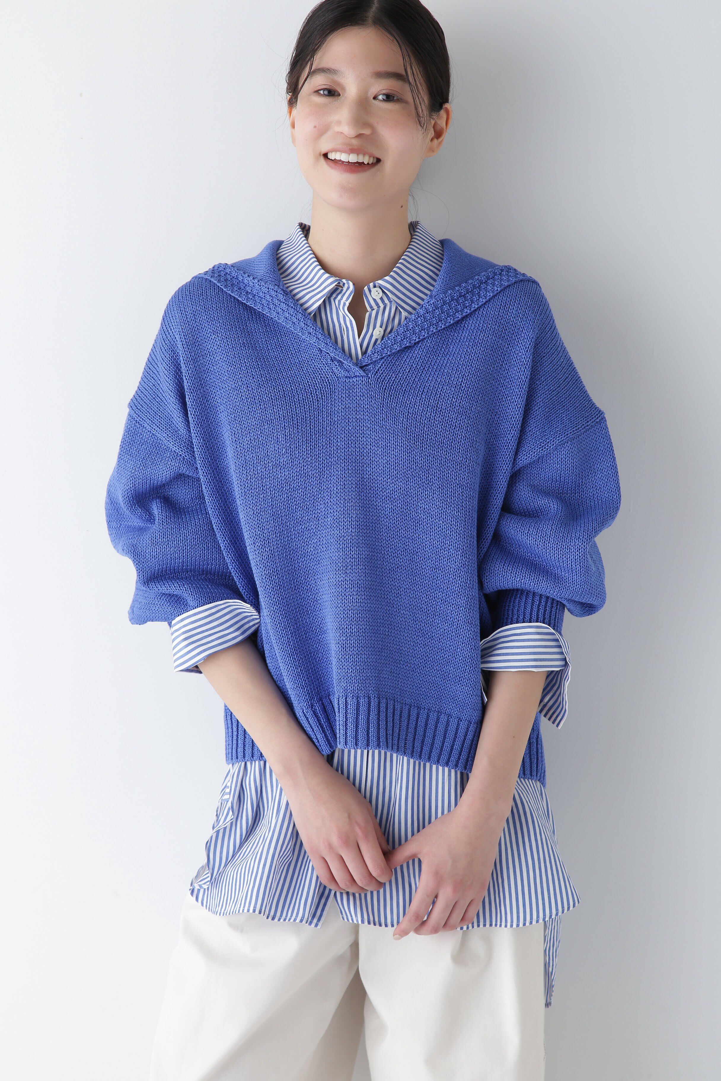  「◆【ウォッシャブル】ギマコットンセーラーカラープルオーバー」|ニット・セーター|ブルー