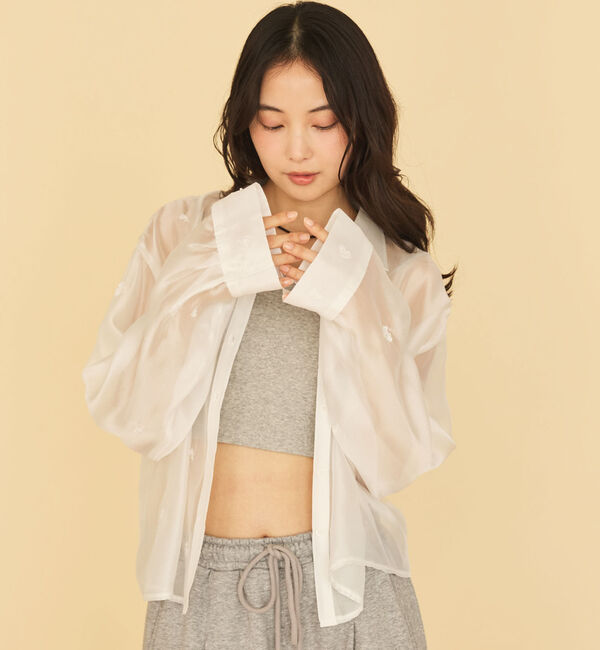 archives「ビーズ花柄刺繍シアーショートシャツ」|シャツ・ブラウス|