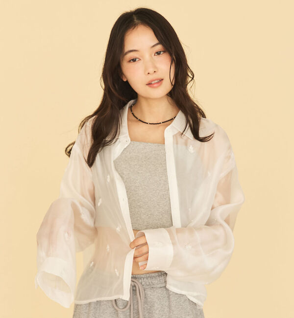 archives「ビーズ花柄刺繍シアーショートシャツ」|シャツ・ブラウス|