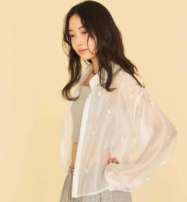 archives「ビーズ花柄刺繍シアーショートシャツ」|シャツ・ブラウス|