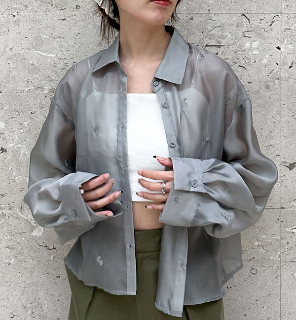 archives「ビーズ花柄刺繍シアーショートシャツ」|シャツ・ブラウス|GRAY