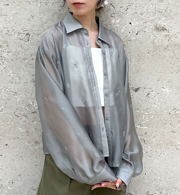 archives「ビーズ花柄刺繍シアーショートシャツ」|シャツ・ブラウス|