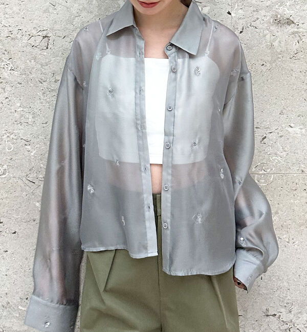 archives「ビーズ花柄刺繍シアーショートシャツ」|シャツ・ブラウス|