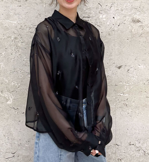 archives「ビーズ花柄刺繍シアーショートシャツ」|シャツ・ブラウス|