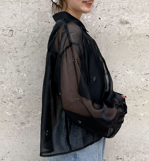 archives「ビーズ花柄刺繍シアーショートシャツ」|シャツ・ブラウス|