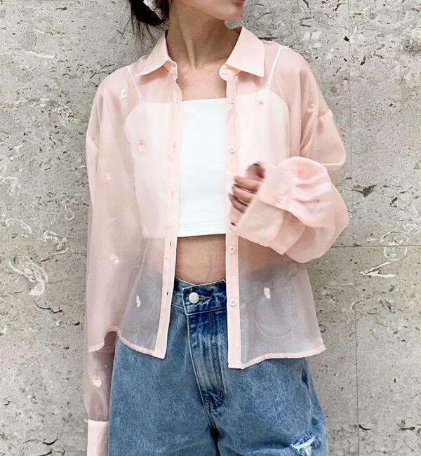 archives「ビーズ花柄刺繍シアーショートシャツ」|シャツ・ブラウス|