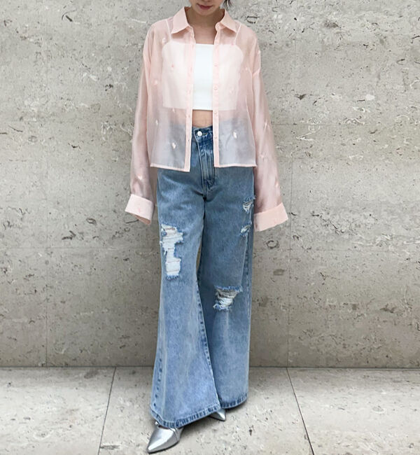 archives「ビーズ花柄刺繍シアーショートシャツ」|シャツ・ブラウス|