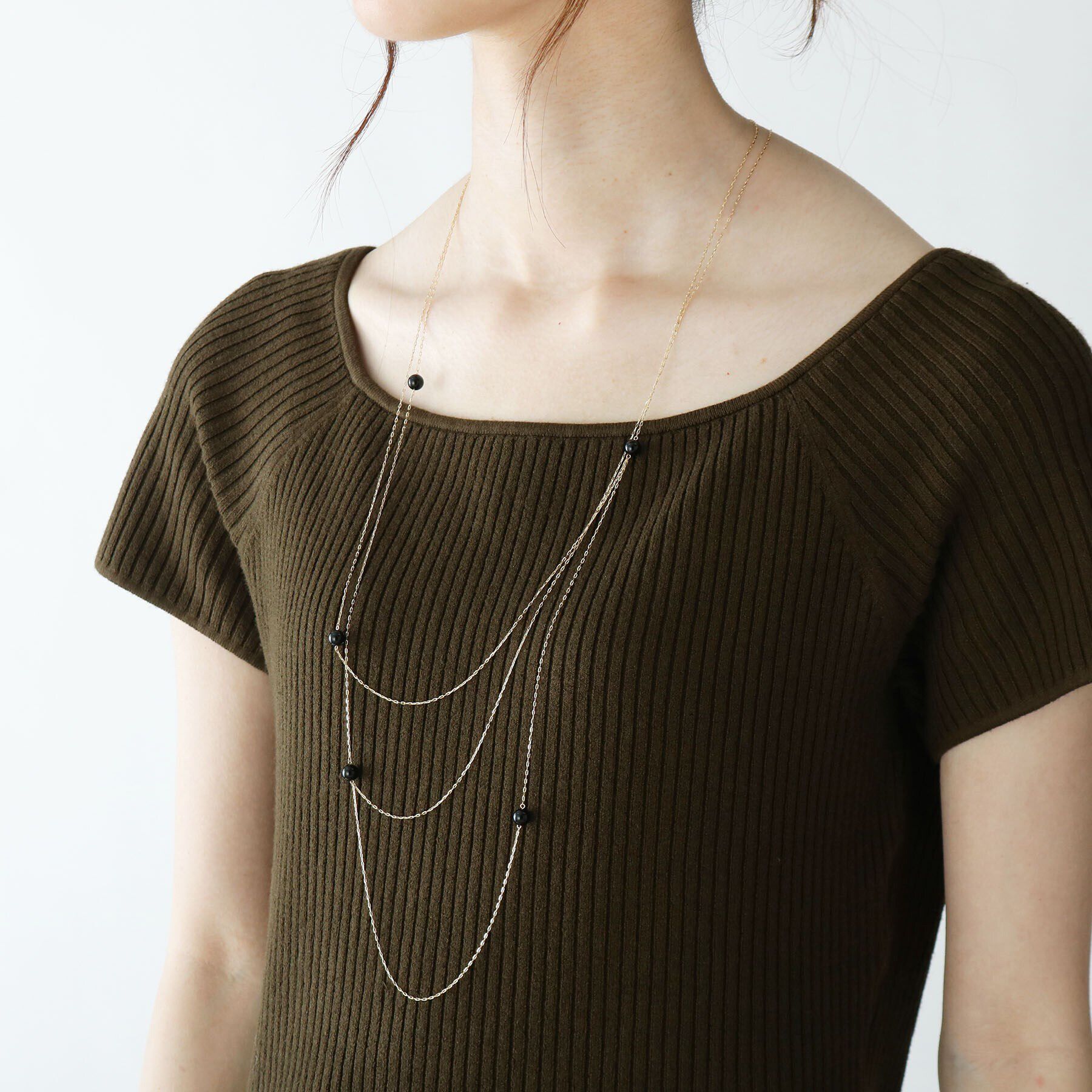 COCOSHNIK「K10カラーストーン（オニキス） ドレープネックレス」|ネックレス|