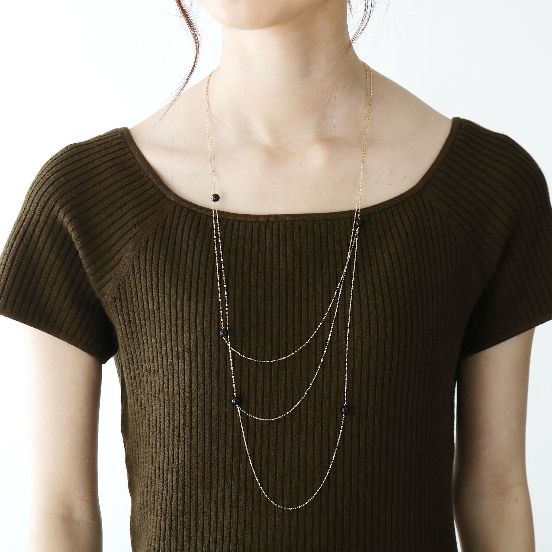 COCOSHNIK「K10カラーストーン（オニキス） ドレープネックレス」|ネックレス|