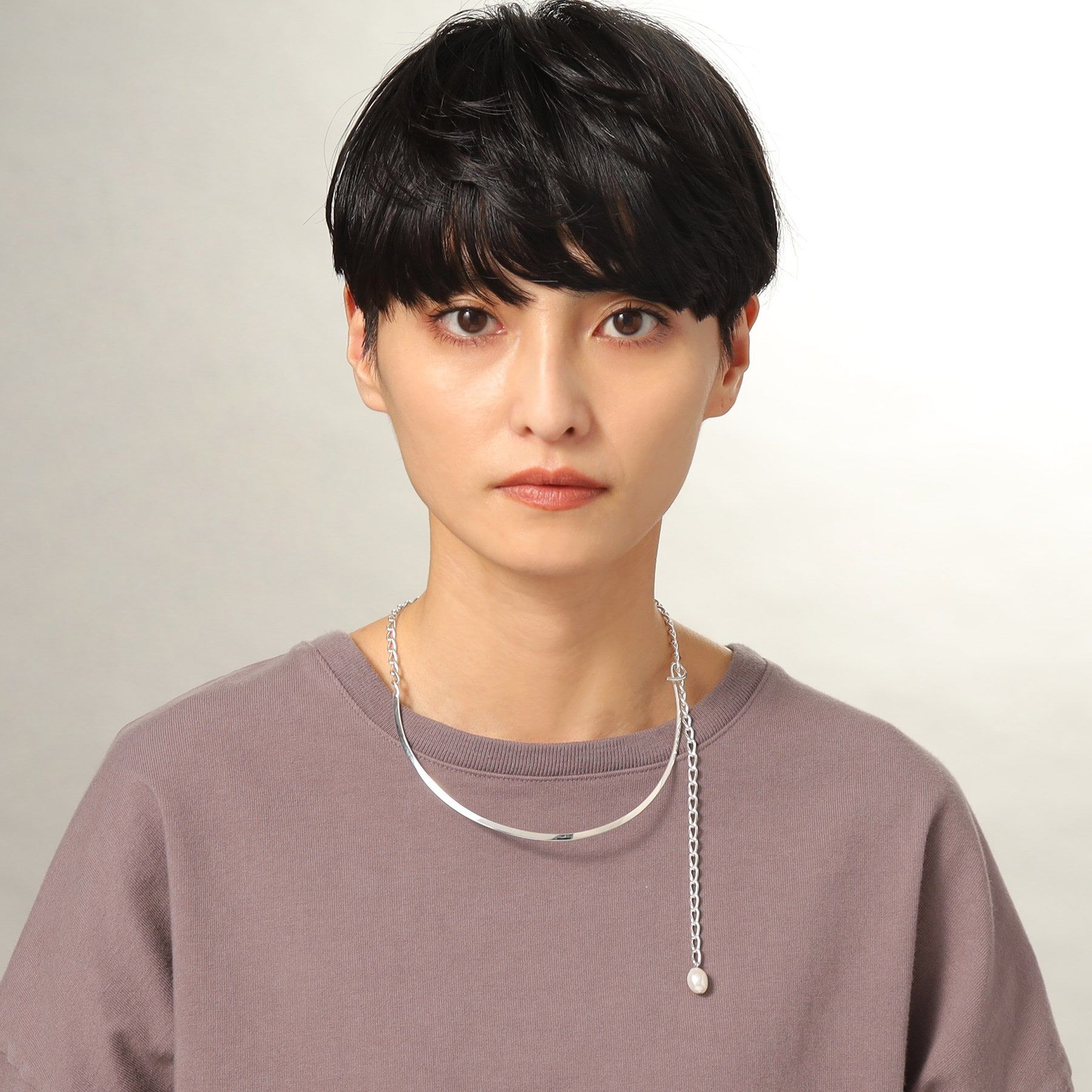 COCOSHNIK ONKITSCH「シルバー マルチチェーンネックレス メタル・パール」|ネックレス|