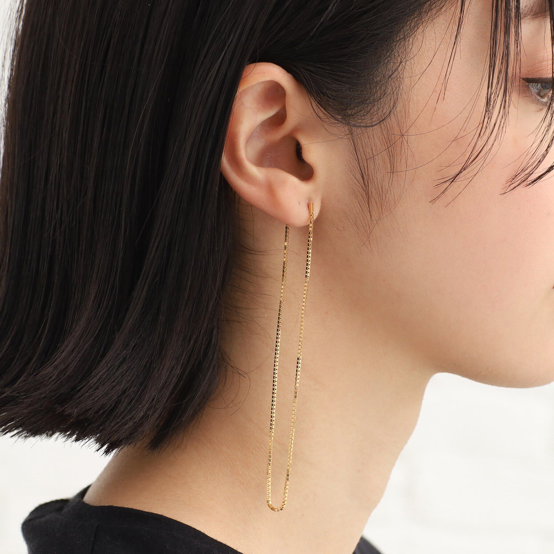 COCOSHNIK ONKITSCH「シルバー チェーンピアスベネチアン ロングフープ（片耳用） GP」|ピアス|