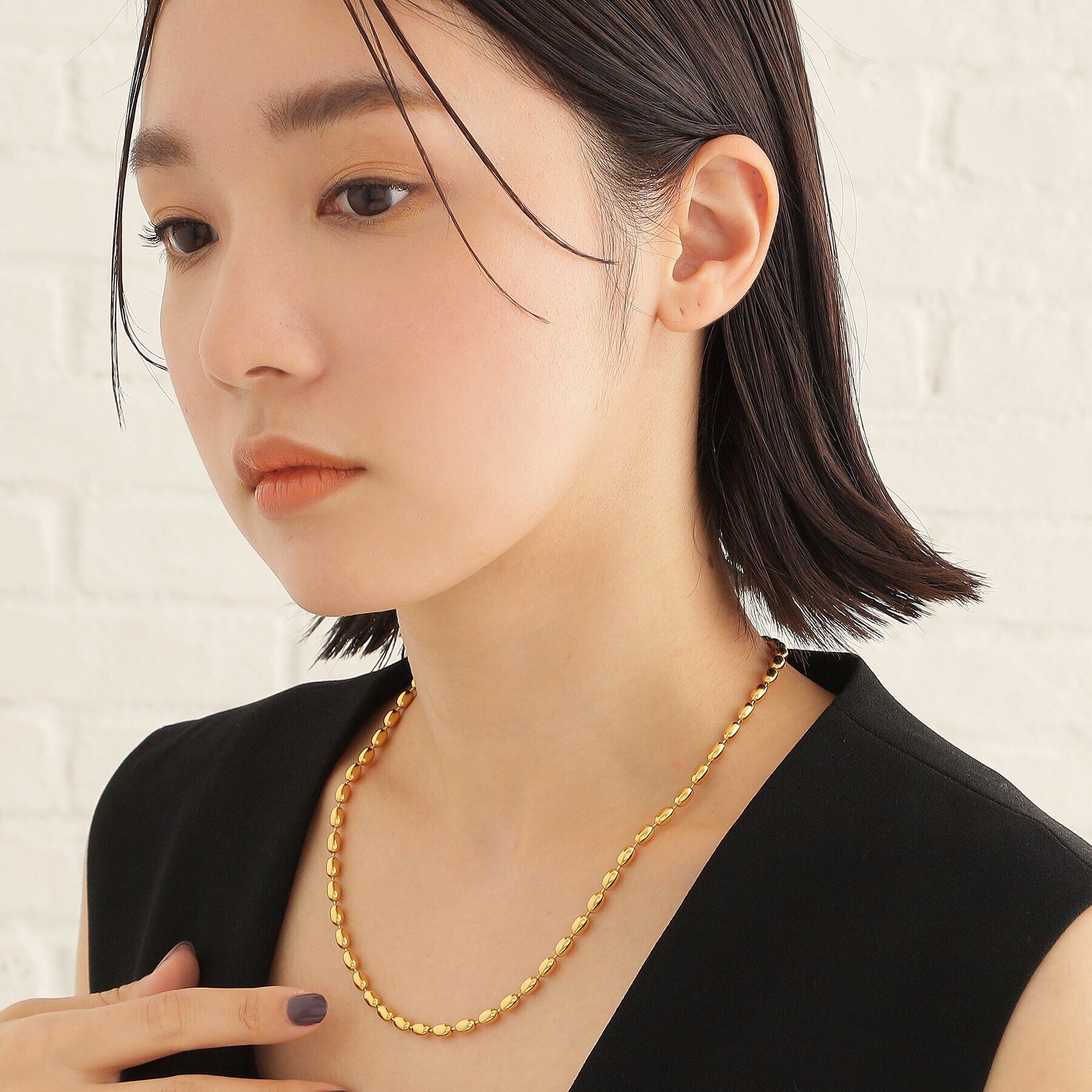 COCOSHNIK ONKITSCH「シルバー デザインチェーン オーバルボールL ネックレス GP」|ネックレス|