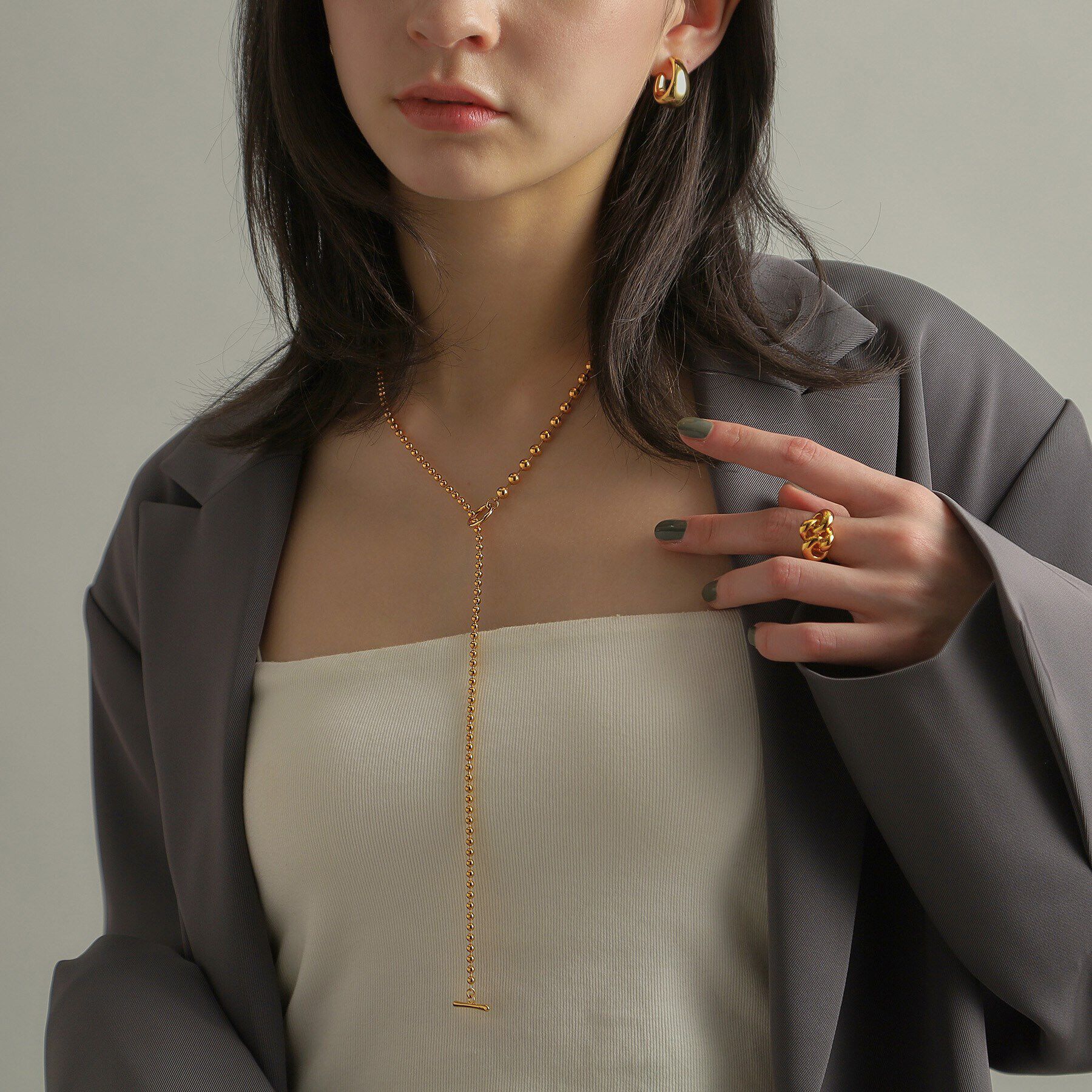 COCOSHNIK ONKITSCH「シルバー ミックスネックレス ボールチェーンマンテル GP」|ネックレス|