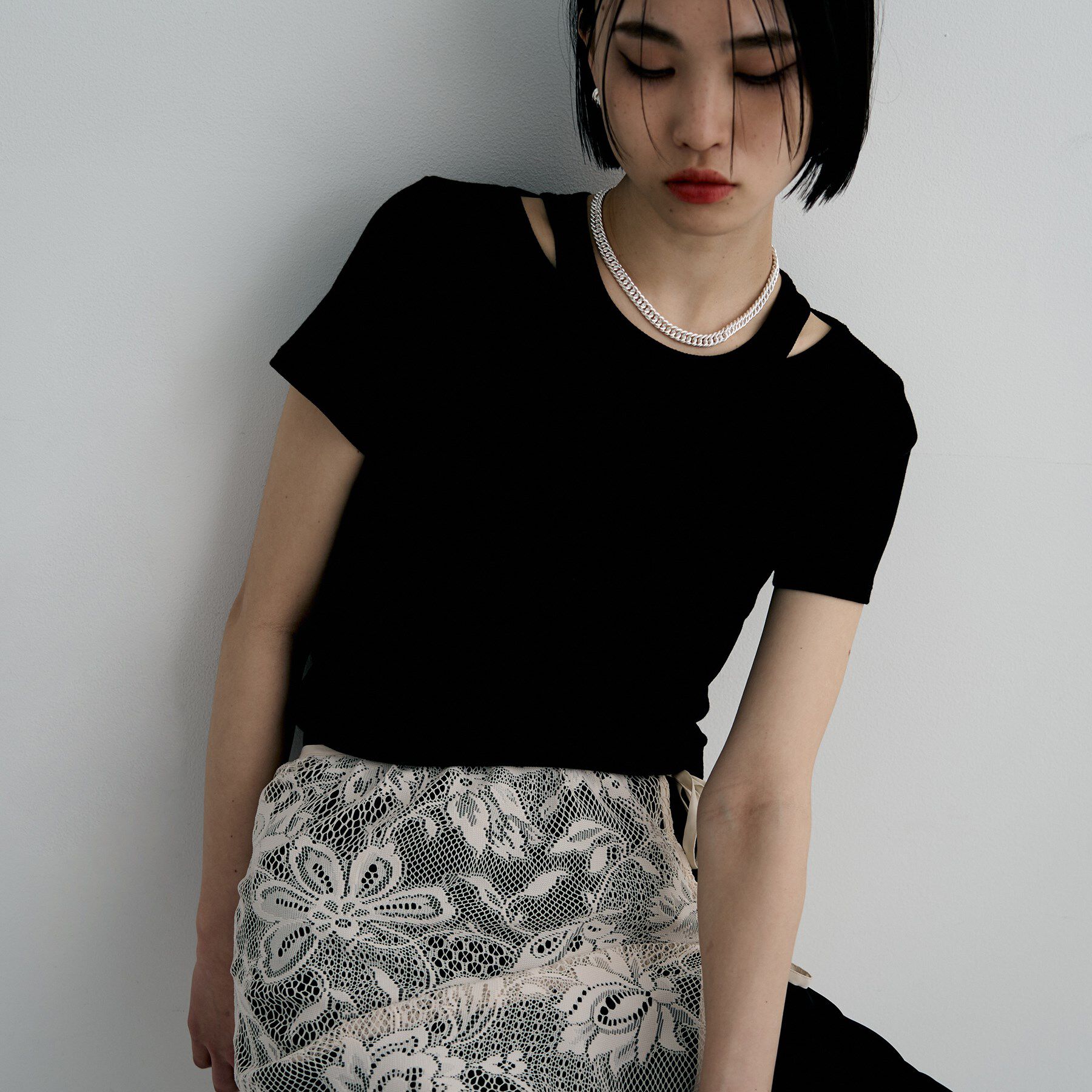 COCOSHNIK ONKITSCH「シルバー デザインチェーン ホロウカットダブルカーブネックレス」|ネックレス|