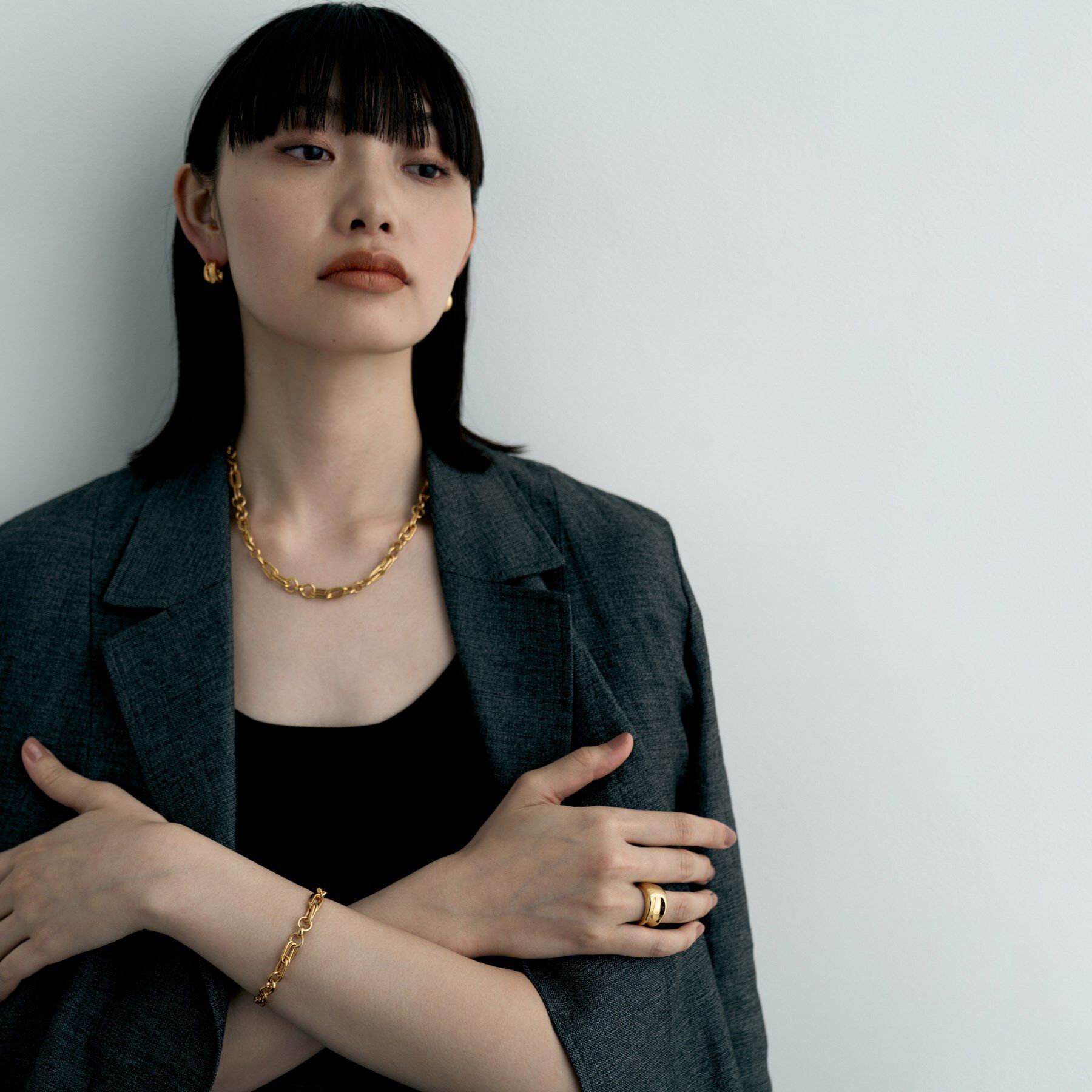 COCOSHNIK ONKITSCH「シルバー ミックスチェーン ダブルリンクネックレス GP」|ネックレス|