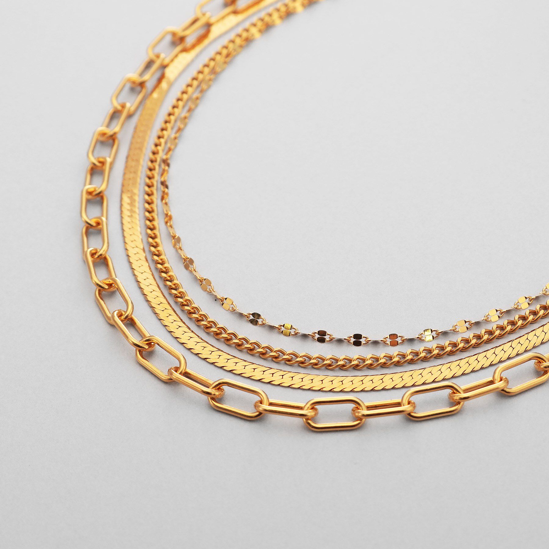 COCOSHNIK ONKITSCH「シルバー コンビネーションチェーン クアッドネックレス GP」|ネックレス|