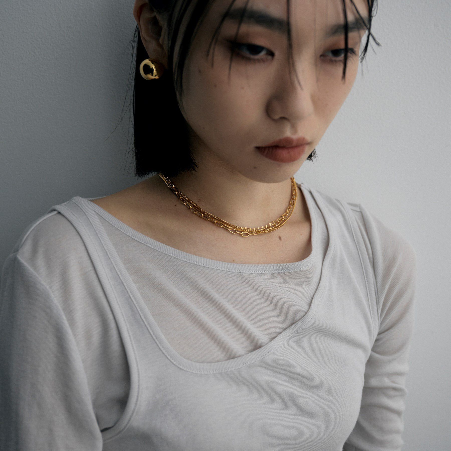 COCOSHNIK ONKITSCH「シルバー コンビネーションチェーン クアッドネックレス GP」|ネックレス|