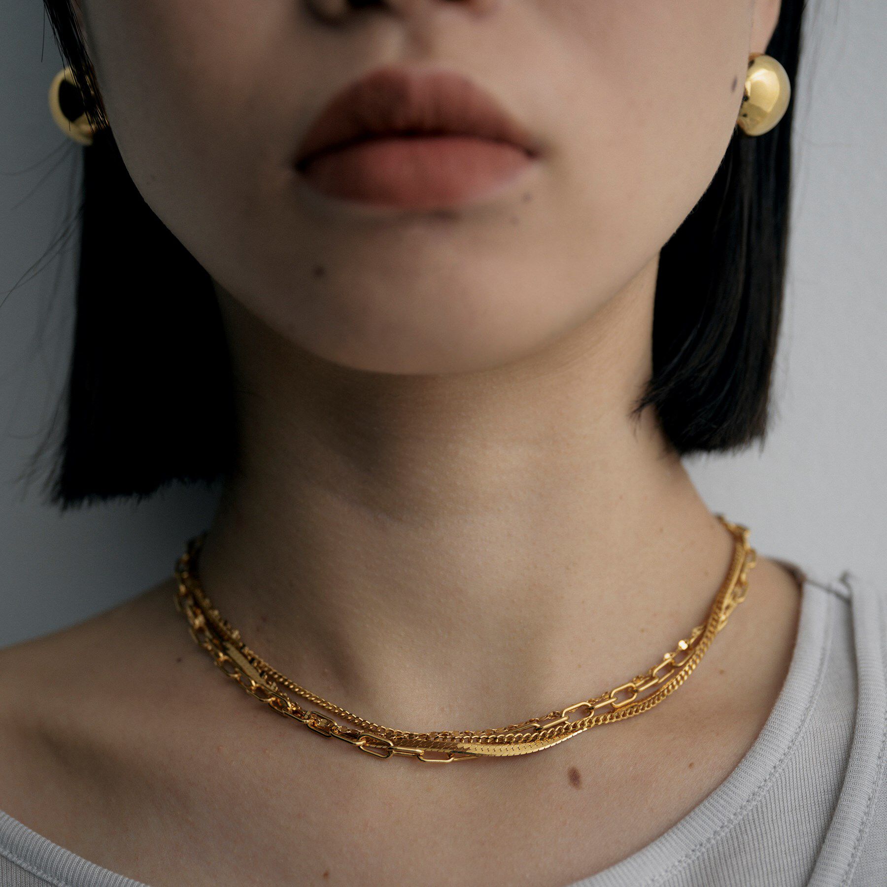 COCOSHNIK ONKITSCH「シルバー コンビネーションチェーン クアッドネックレス GP」|ネックレス|