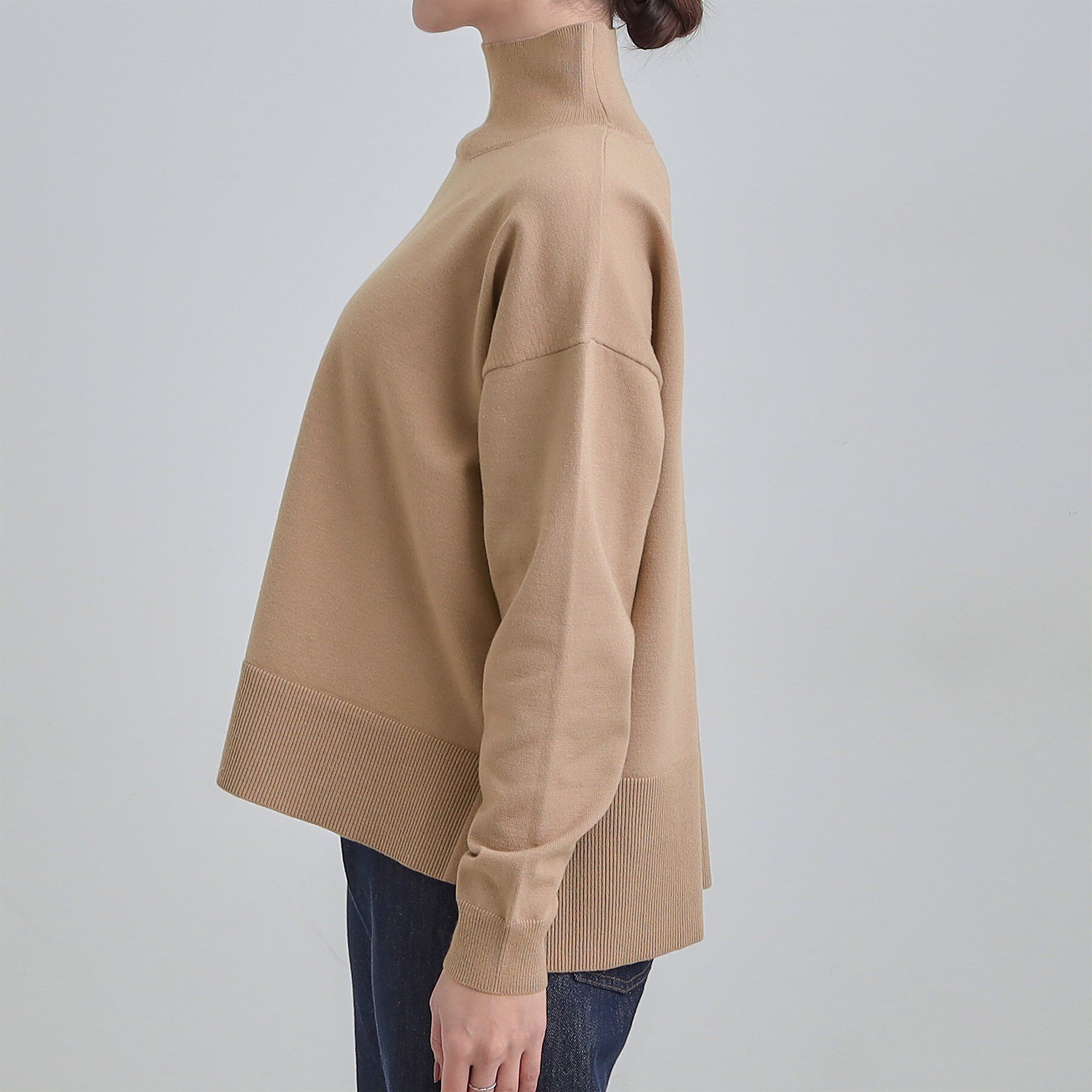 SHOO･LA･RUE「【2点セット/S-LL】時短で決まる もちもちハイネックニット+裾シャツインナー」|ニット・セーター|