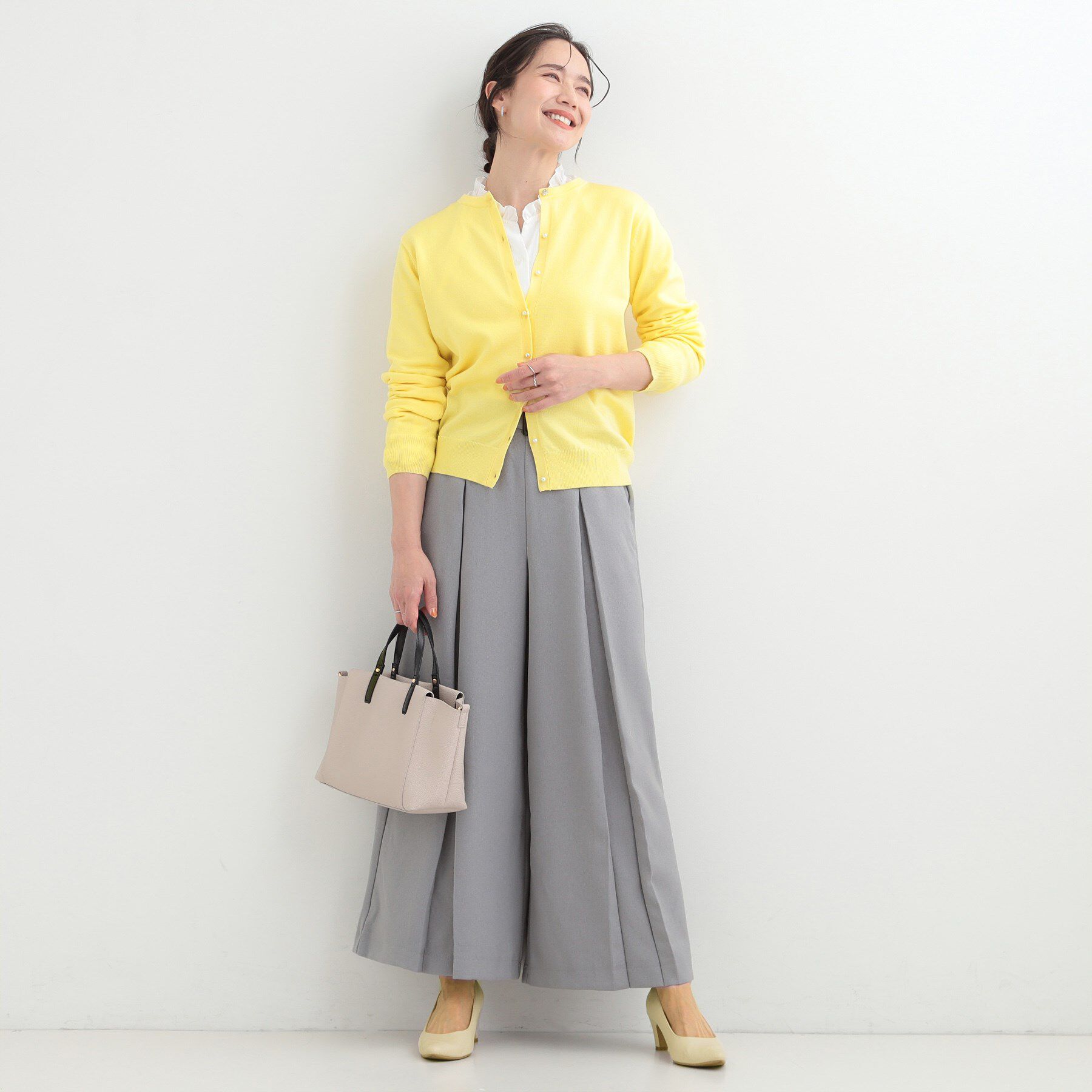 SHOO･LA･RUE「【洗濯機可/S-LL/アンサンブル可】シンプルきれい見え クルーネックカーディガン」|カーディガン|